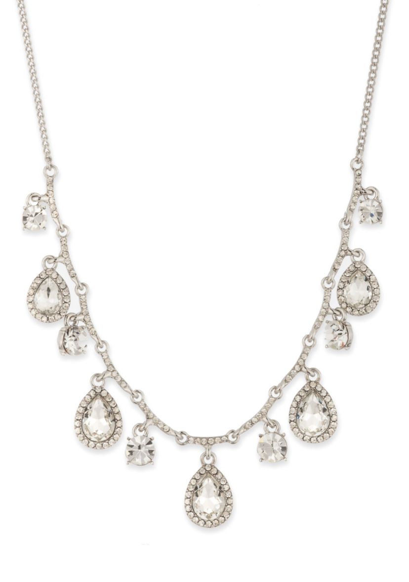 Silver Tone Crystal White Shaky Frontal Necklace