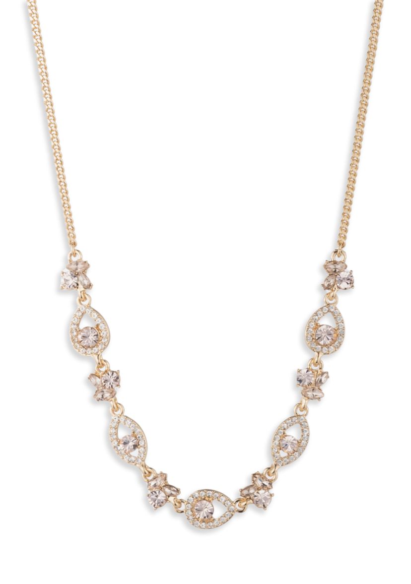 Gold Tone Cameo Pink Frontal Necklace