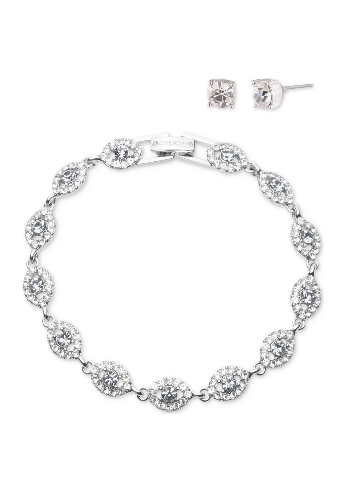 Silver Tone Crystal Stud and Flex Bracelet and Earrings Set