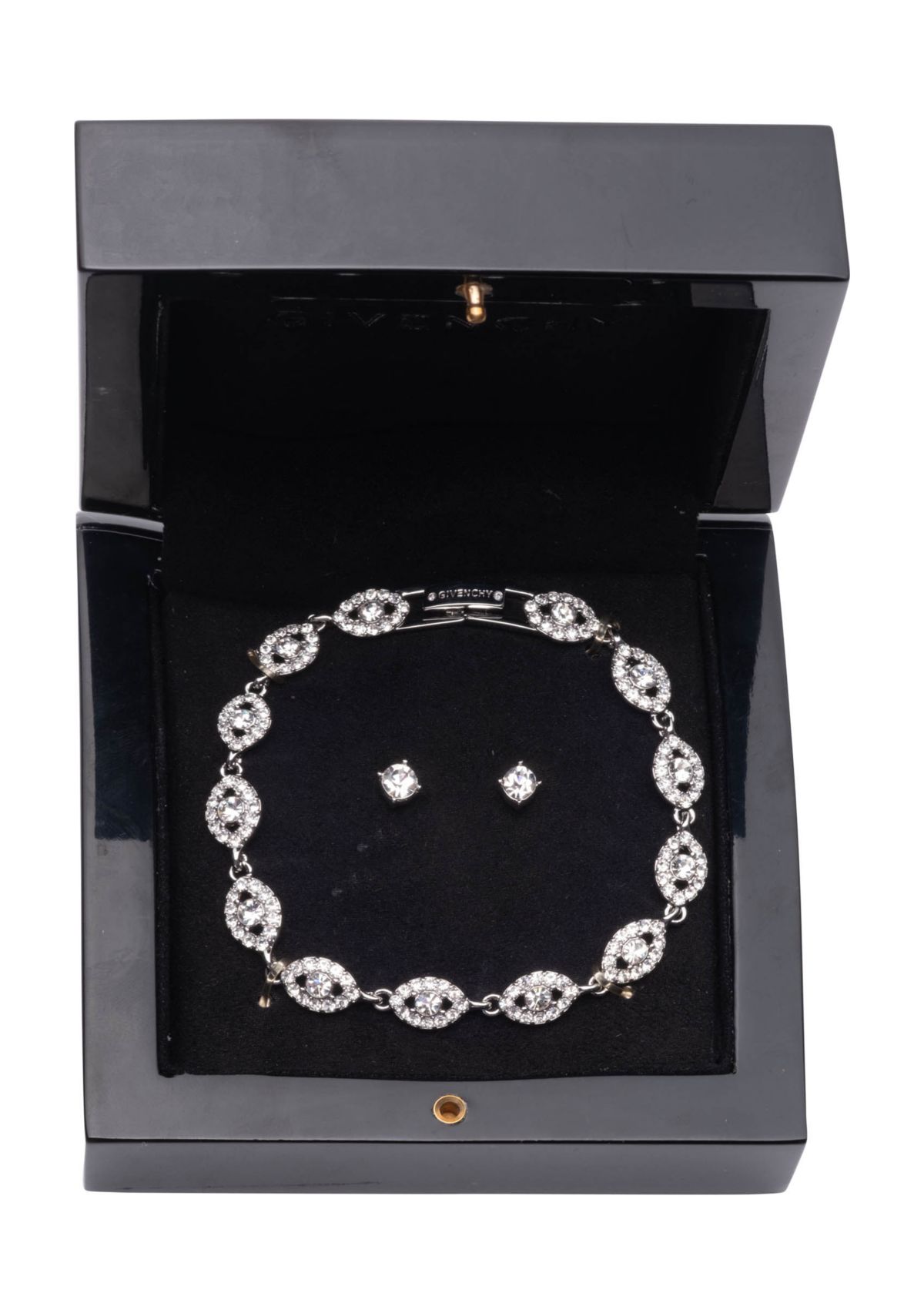 Silver Tone Crystal Stud and Flex Bracelet and Earrings Set