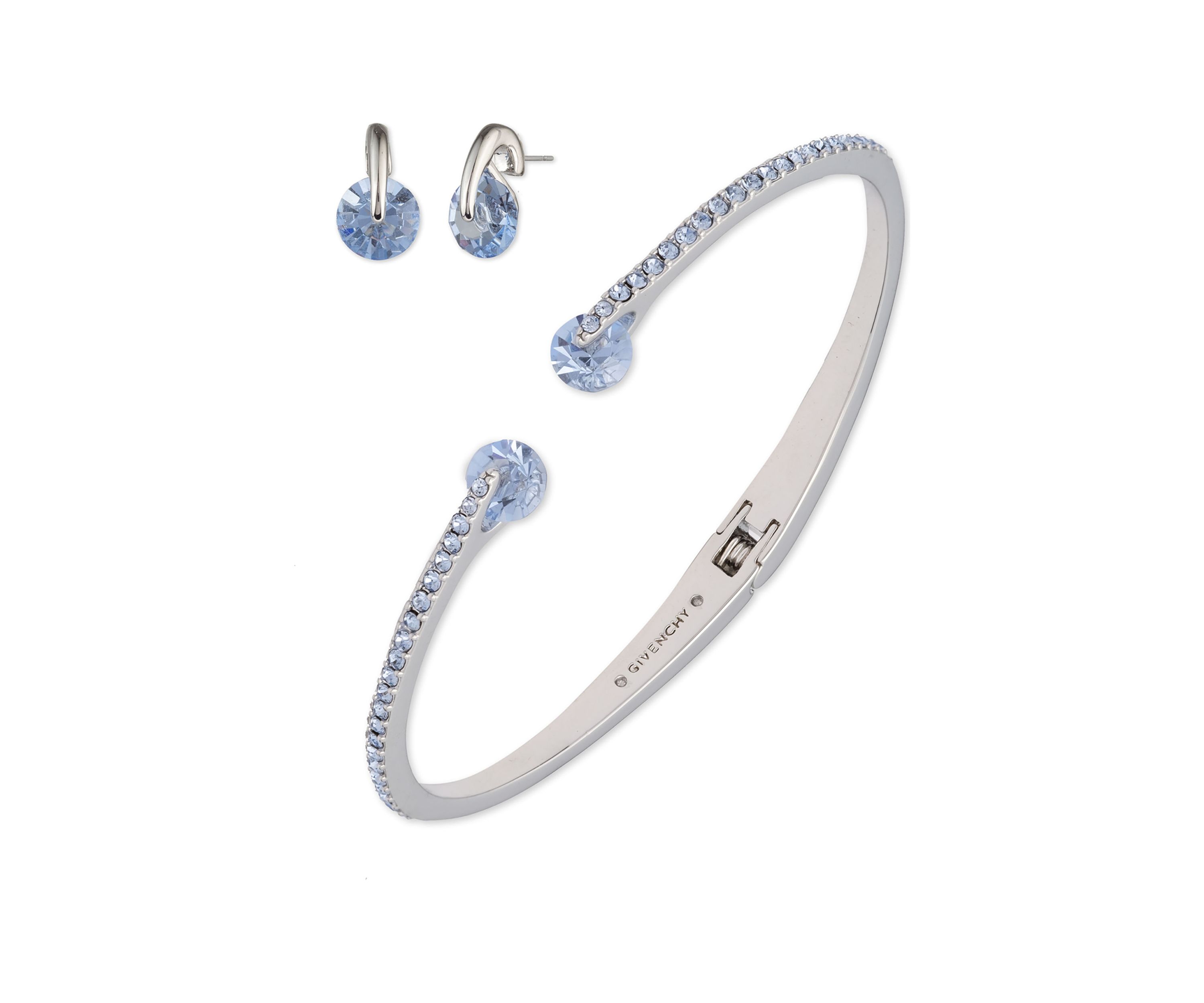 Silver Tone Blue Sapphire Floating Stone Necklace and Earring Set