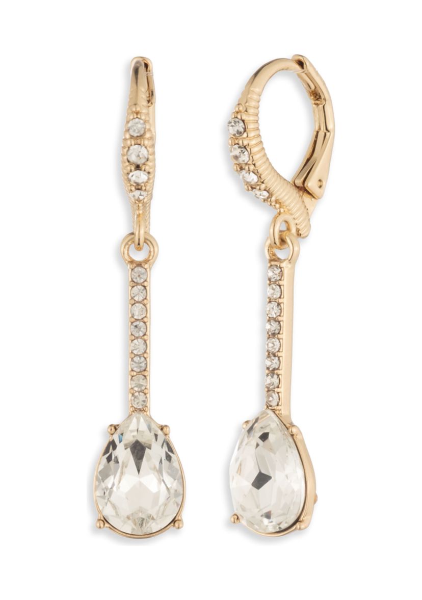 Gold-Tone Pavé Pear Crystal Drop Earrings