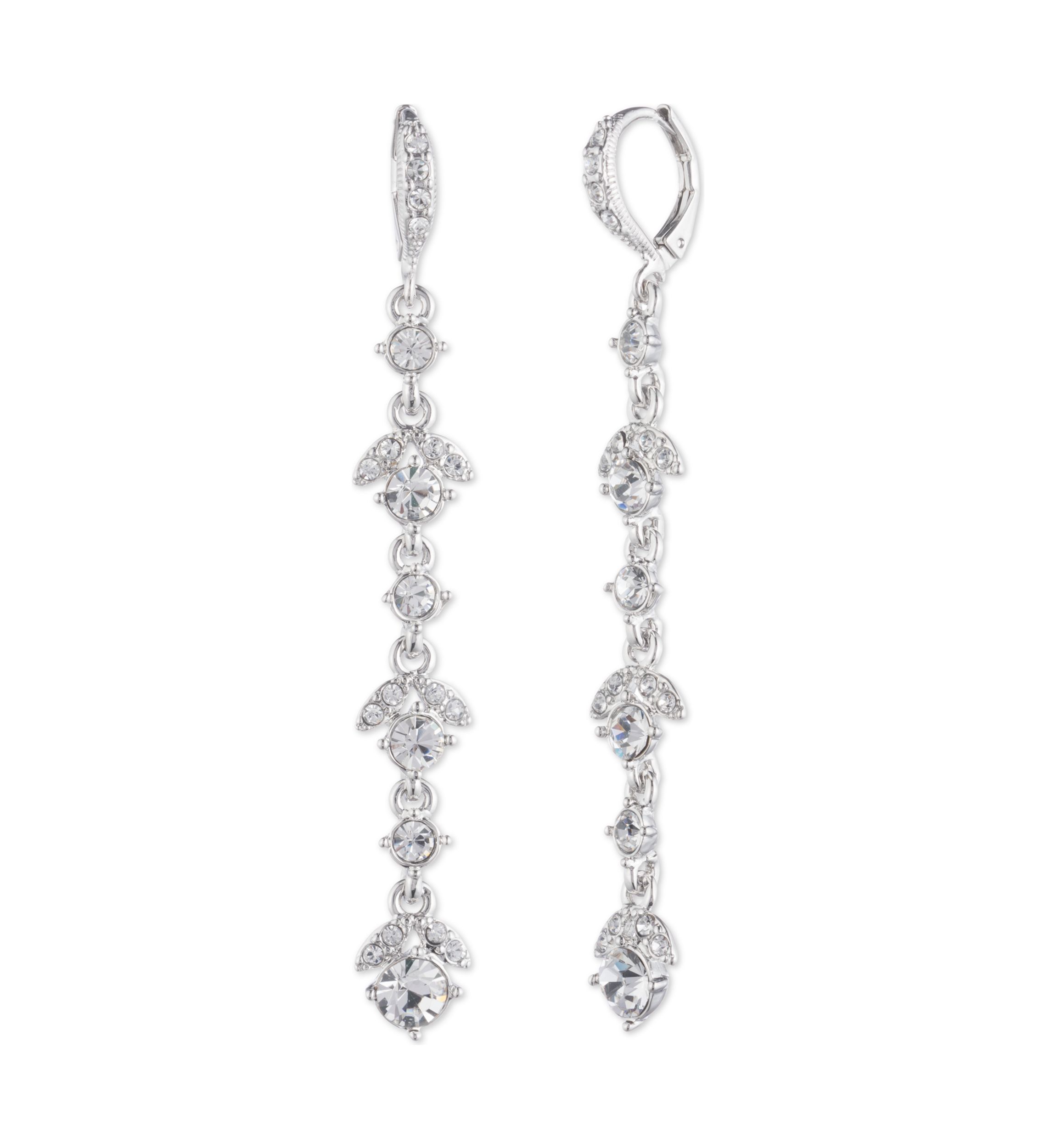   Silver Tone Crystal Linear Earrings 