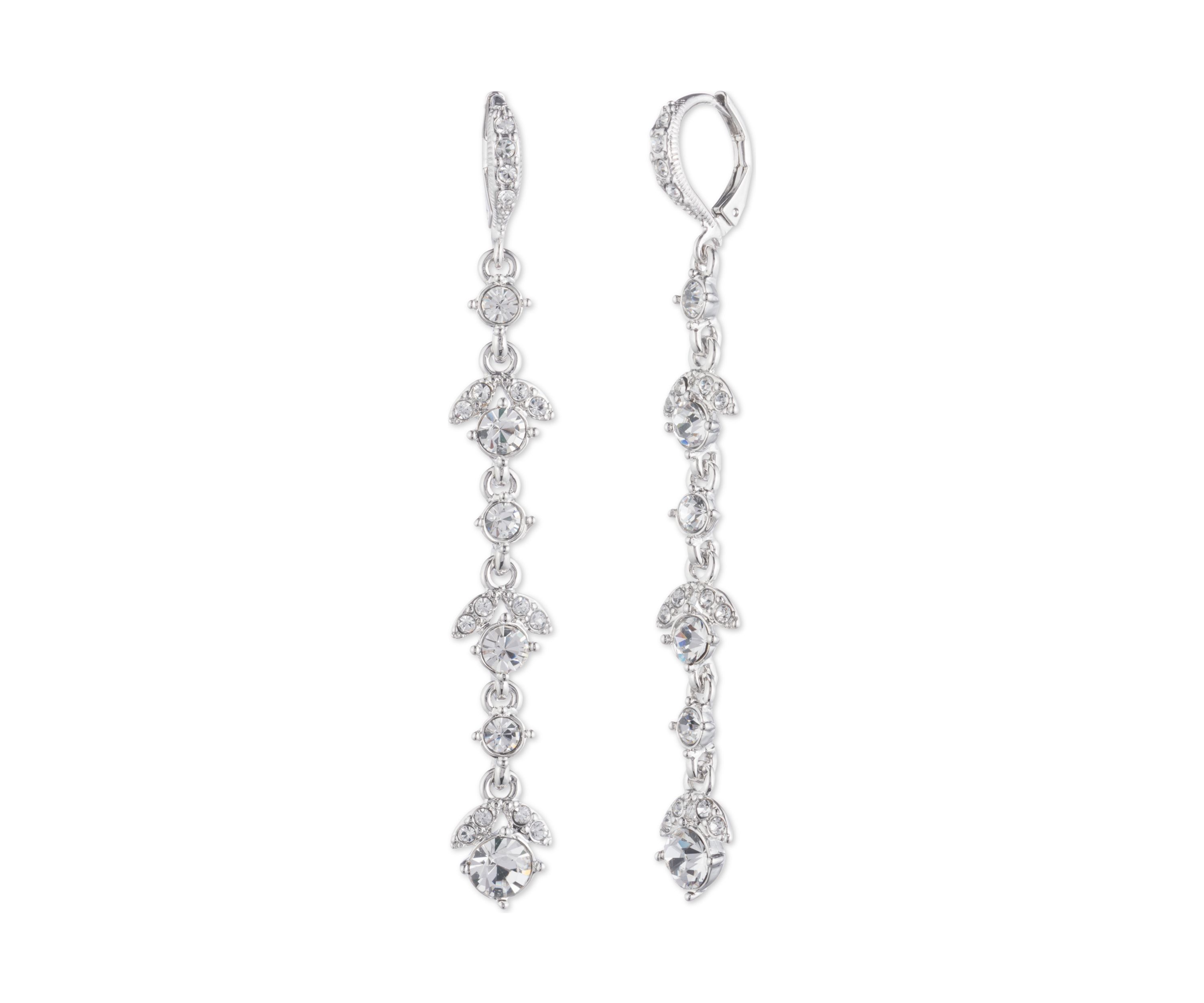   Silver Tone Crystal Linear Earrings 