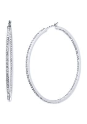 Givenchy Silver Tone Crystal Large Click Top Pavé Hoop