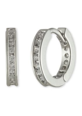 Silver Tone Crystal Mini Pavé Huggie Earrings