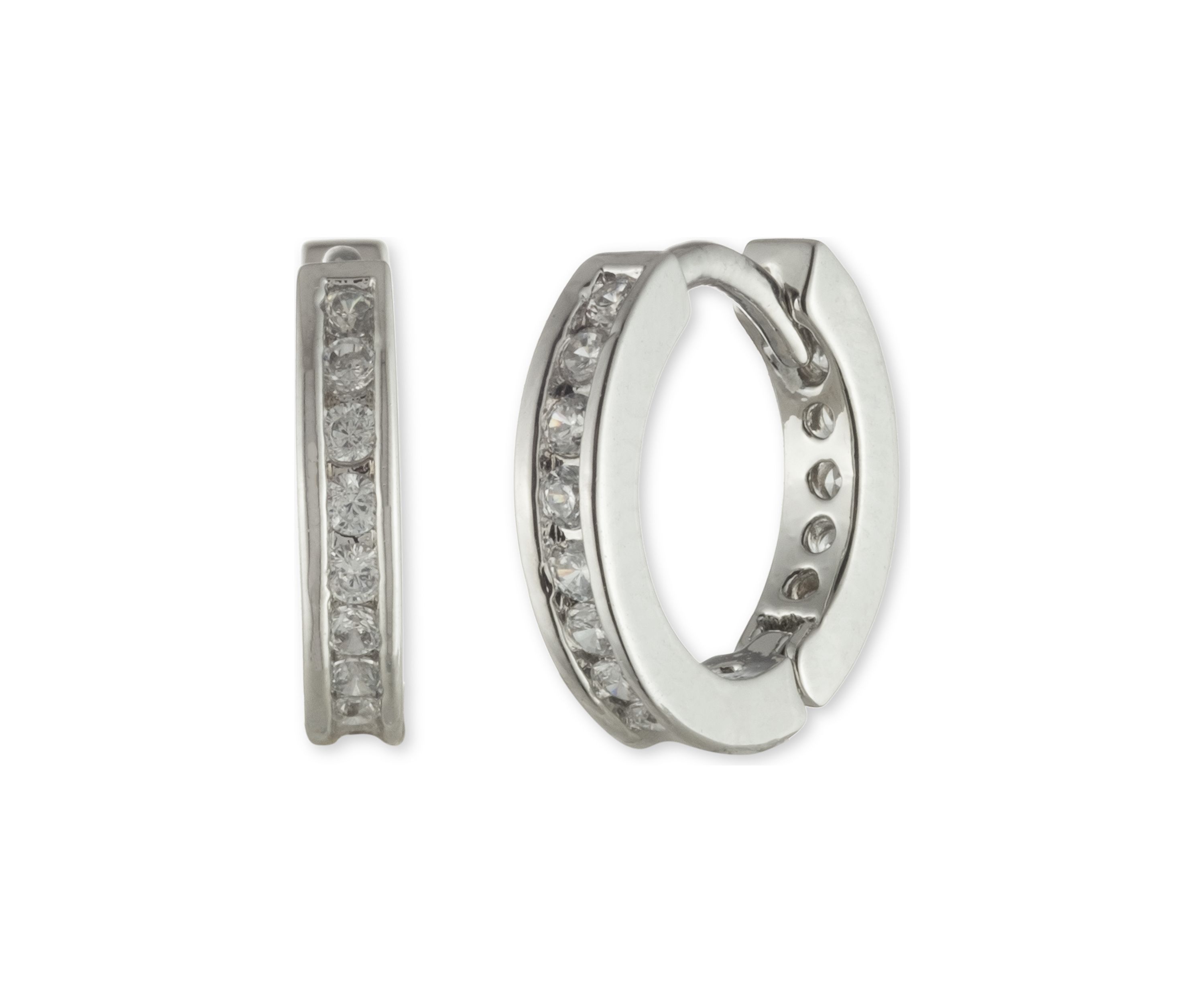 Silver Tone Crystal Mini Pavé Huggie Earrings