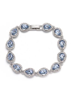 Silver Tone Light Sapphire Crystal Pear Flex Bracelet