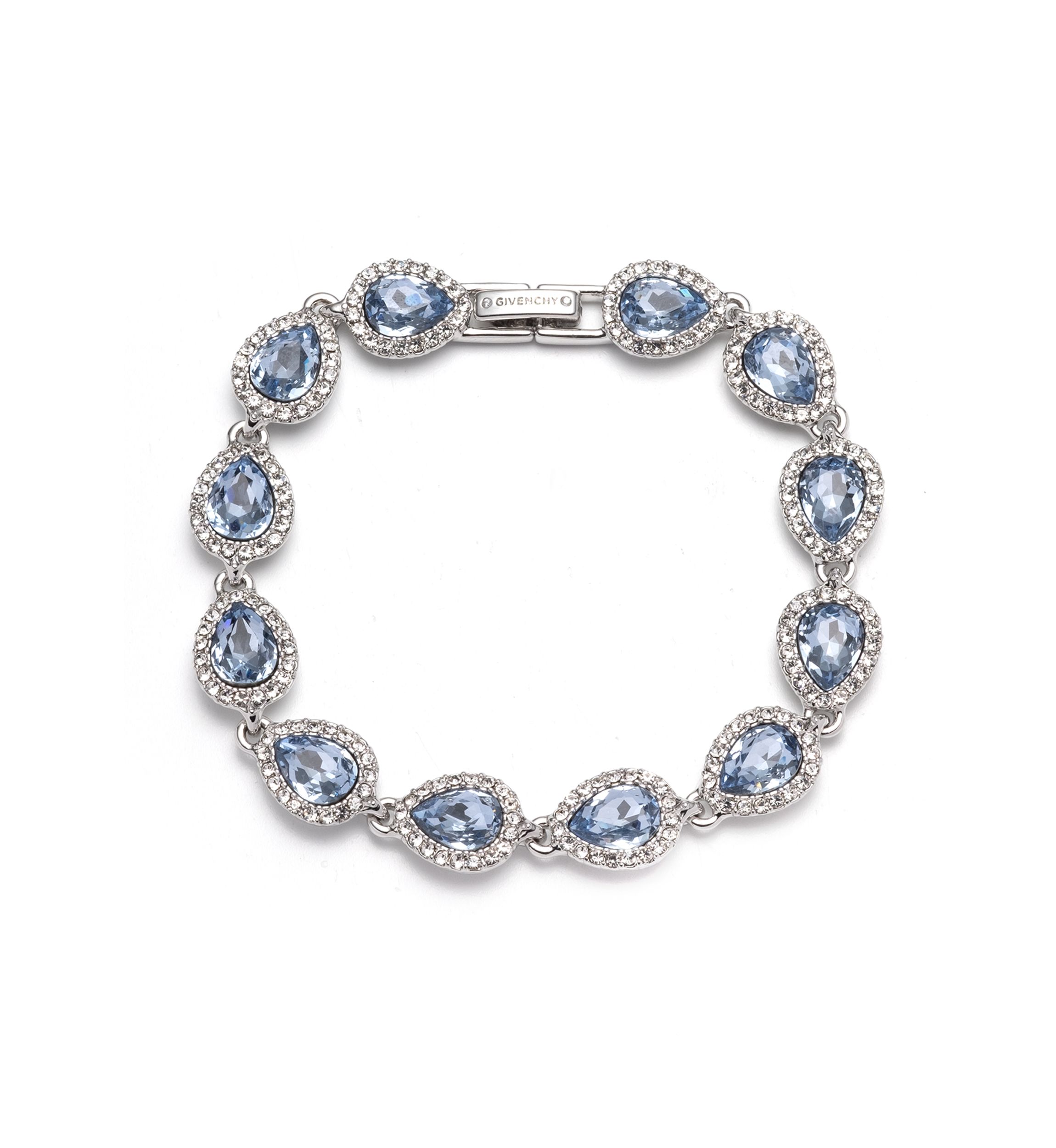 Silver Tone Light Sapphire Crystal Pear Flex Bracelet