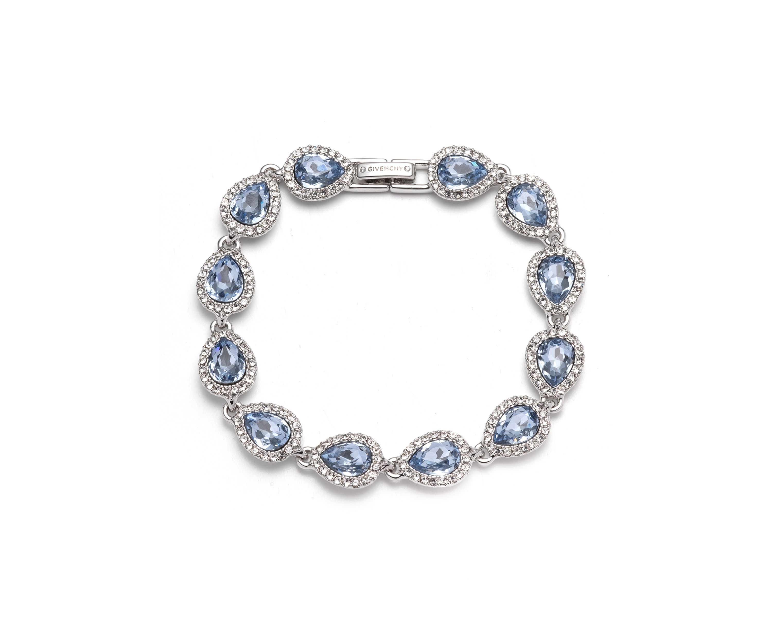 Silver Tone Light Sapphire Crystal Pear Flex Bracelet