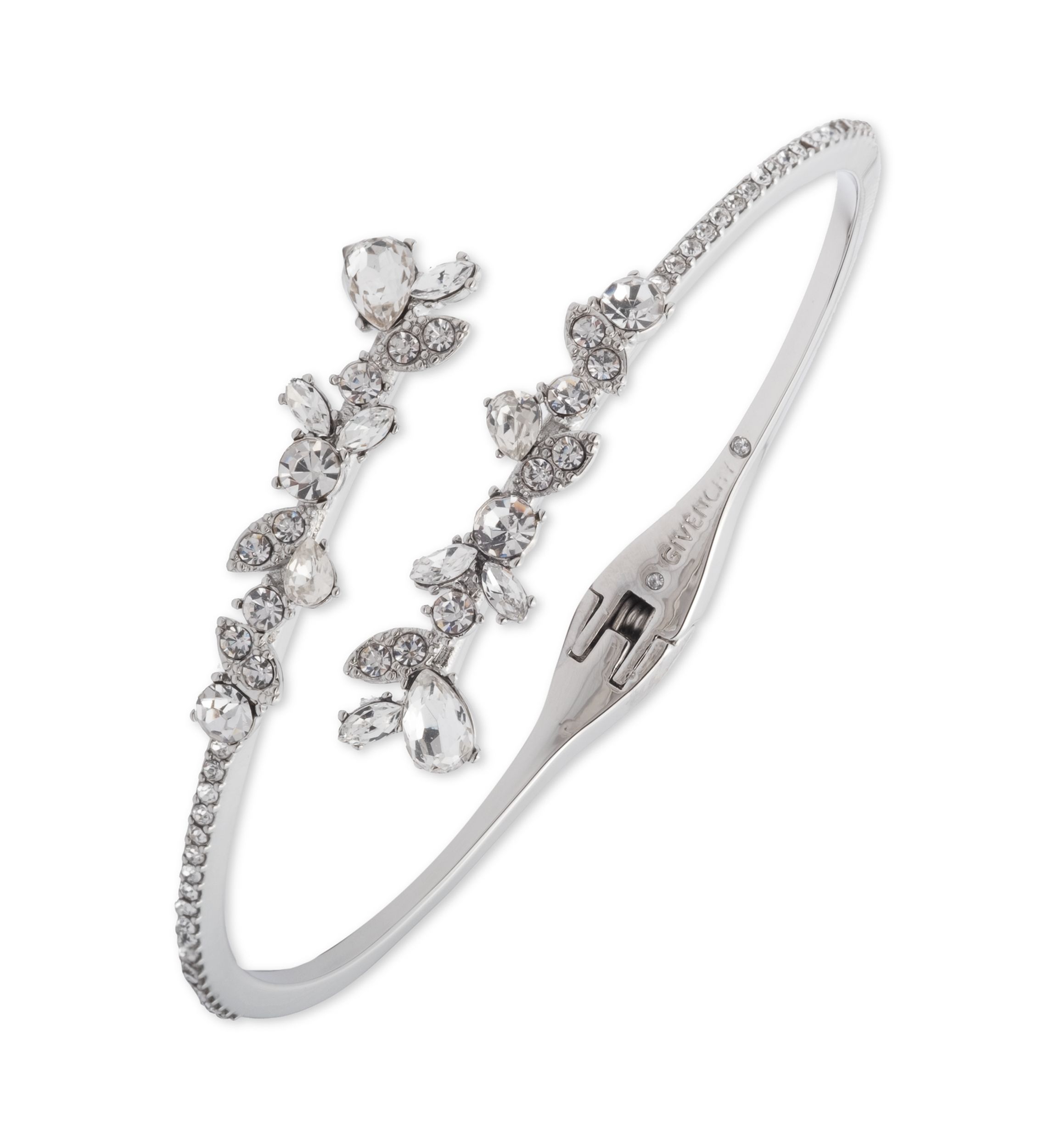 Silver Tone Floral Bypass Cuff Bracelet