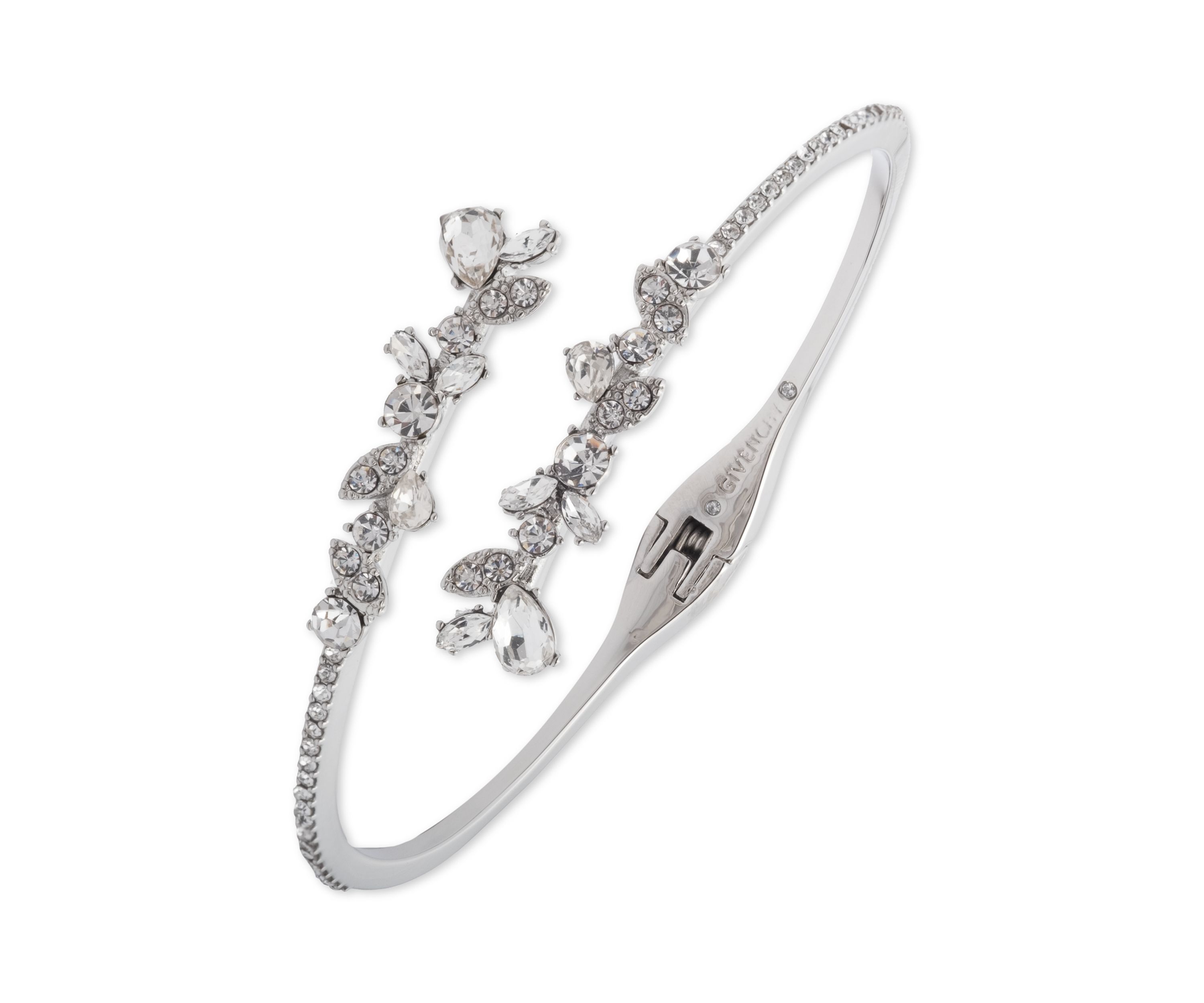 Silver Tone Floral Bypass Cuff Bracelet