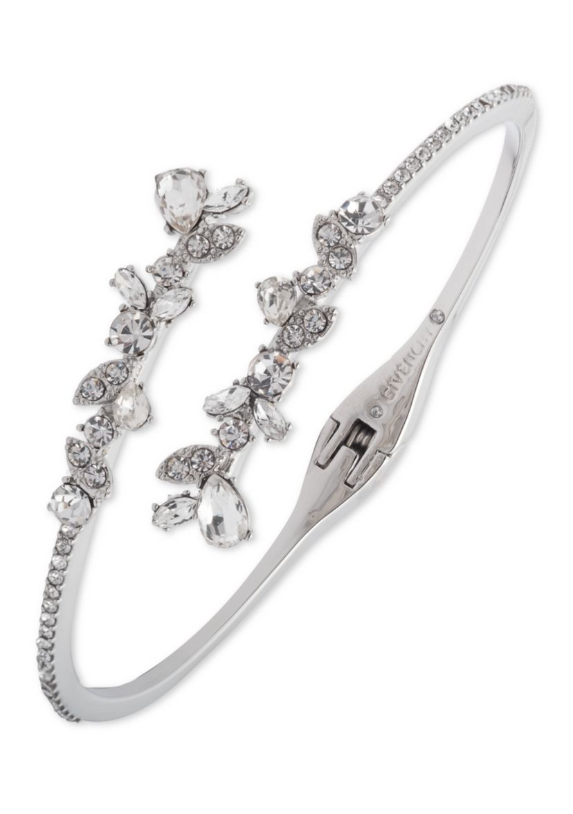 Silver Tone Floral Bypass Cuff Bracelet