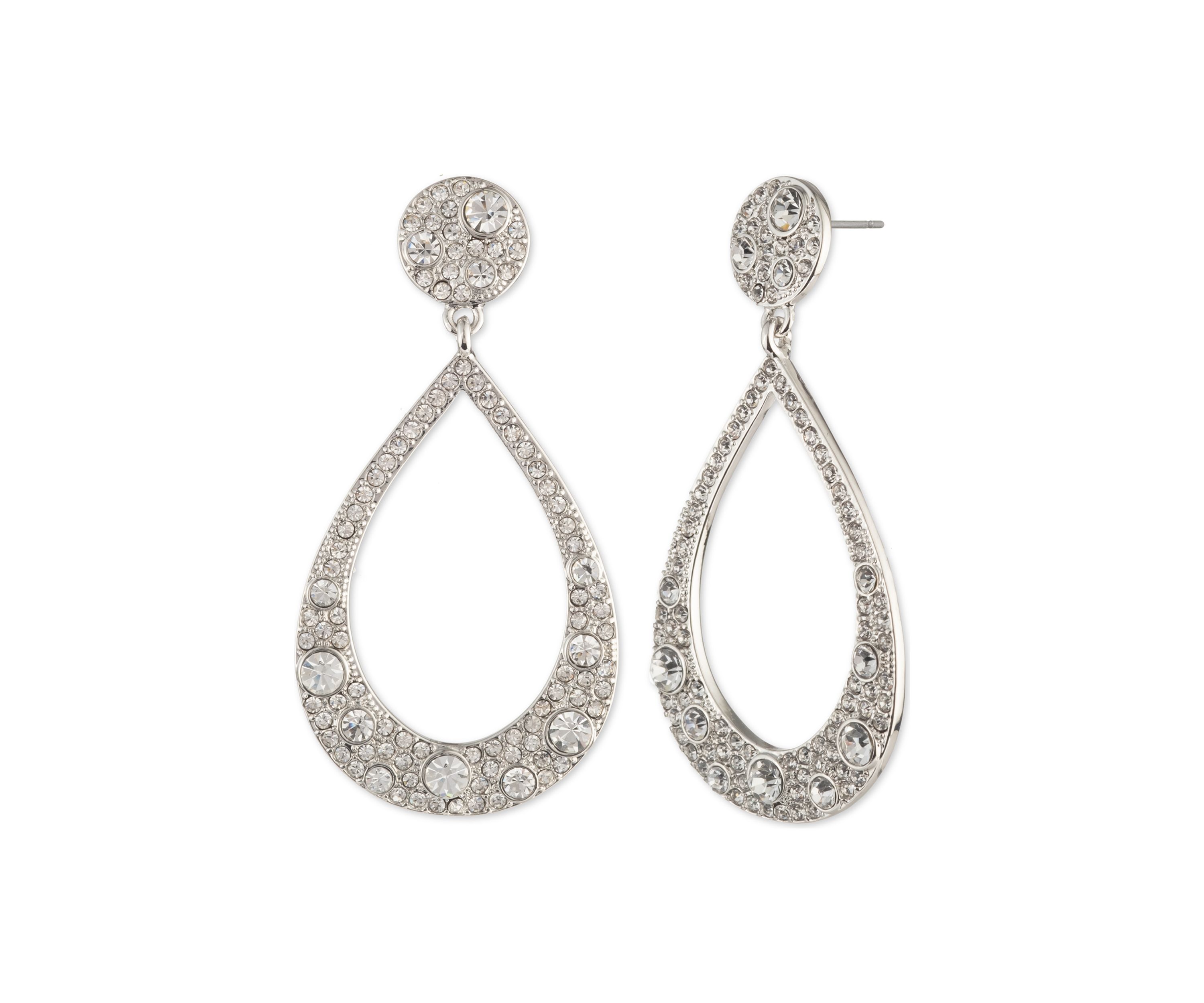 Silver Tone Crystal Scatter Pavé Orbital Drop Earrings