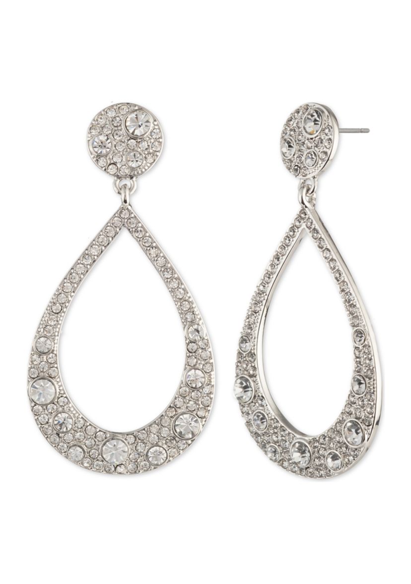 Silver Tone Crystal Scatter Pavé Orbital Drop Earrings