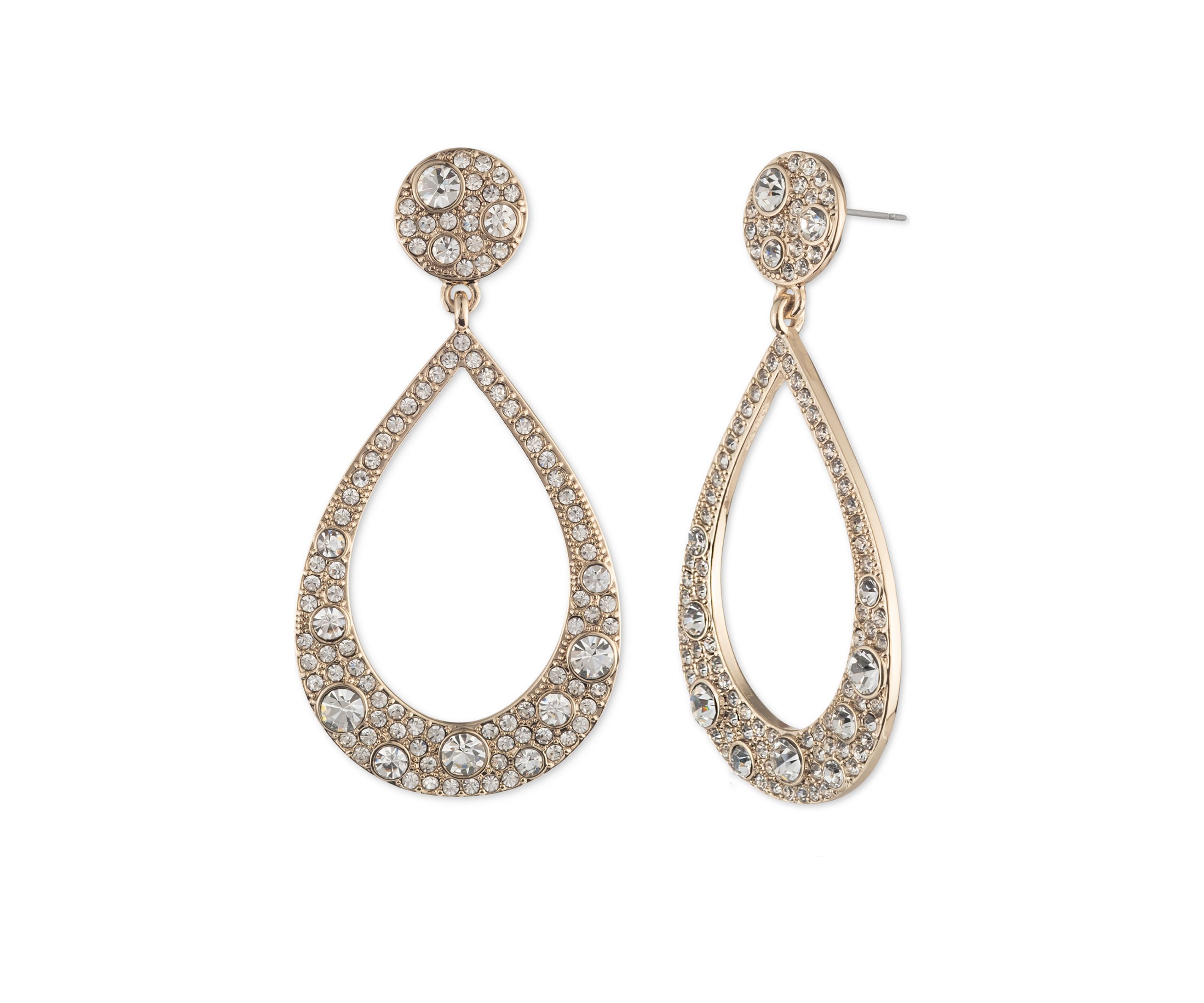 Gold Tone Crystal Scatter Pavé Orbital Drop Earrings