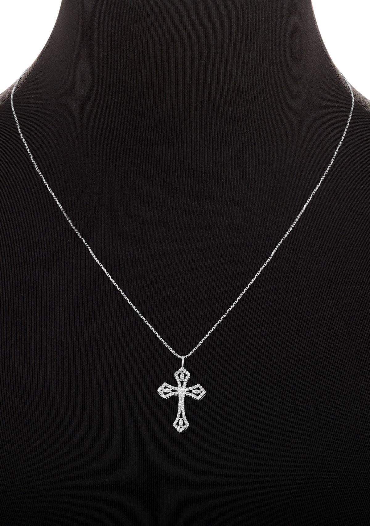 Plated Cubic Zirconia Round Studs and Pavé Cross Pendant Necklace Set