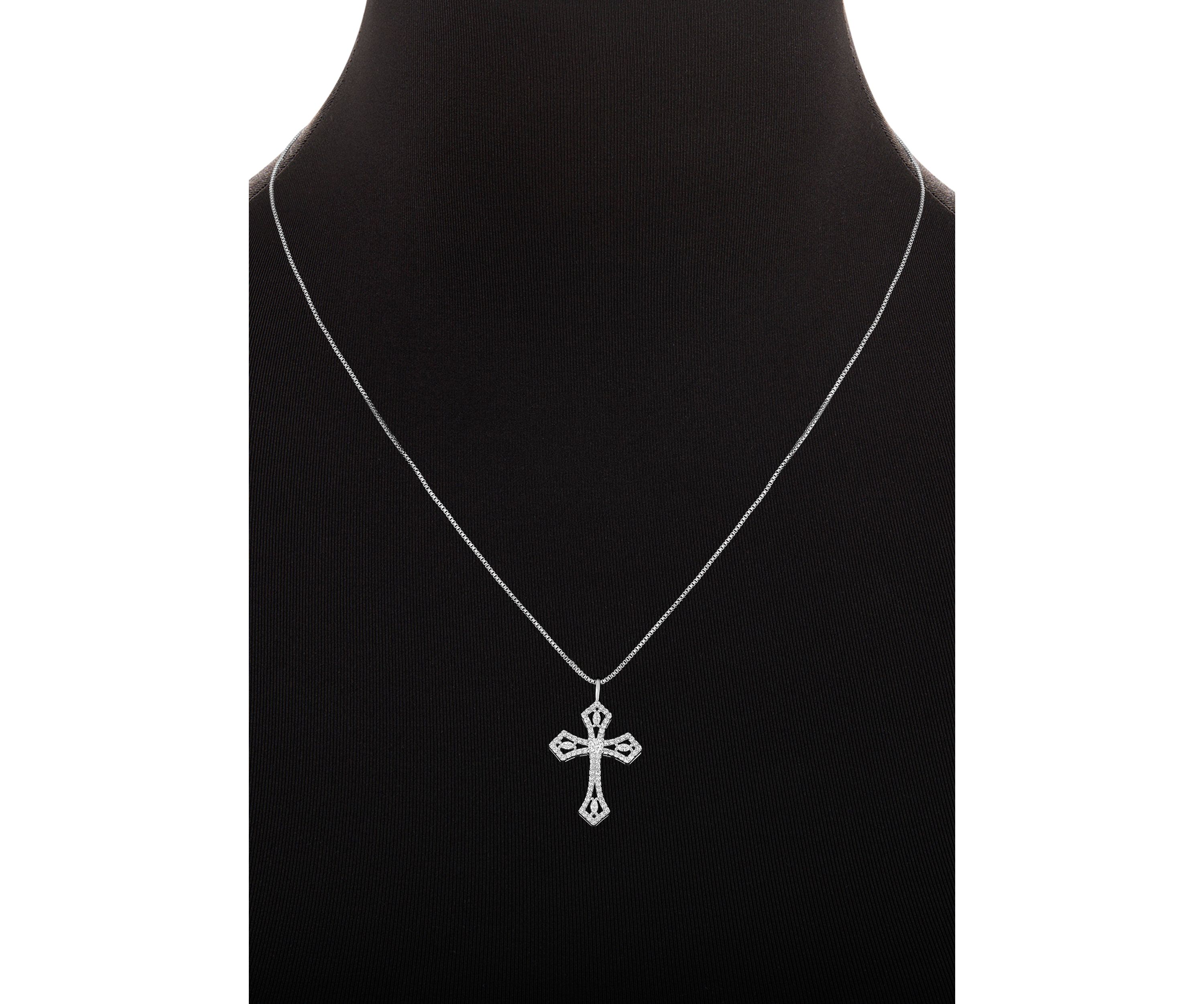 Plated Cubic Zirconia Round Studs and Pavé Cross Pendant Necklace Set