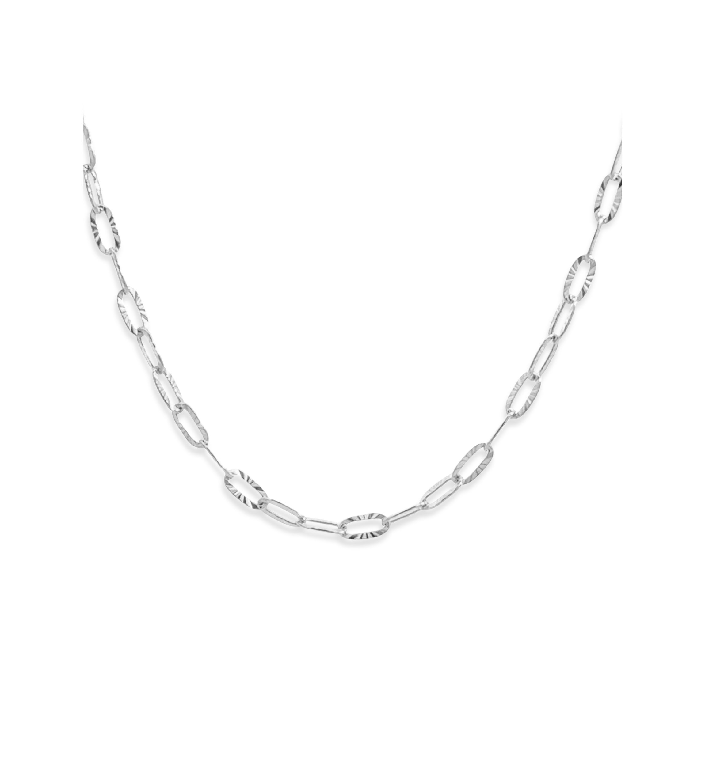 Sterling Silver Diamond Cut Oval Link Chain Necklace