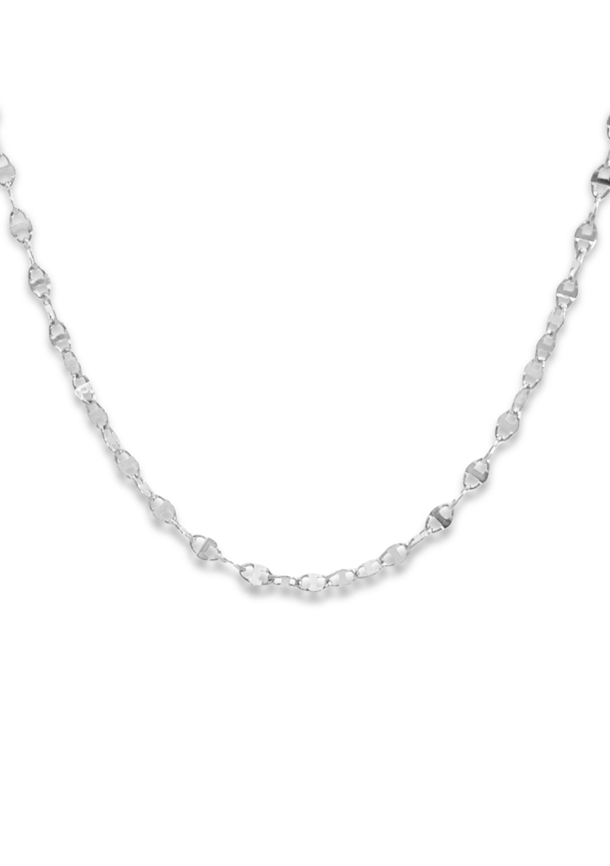 Sterling Silver Polished Flat Valentino Link Chain Necklace
