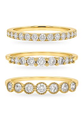 Belk Silverworks Fine Plated Cubic Zirconia Round Band Ring Set, Gold, 7