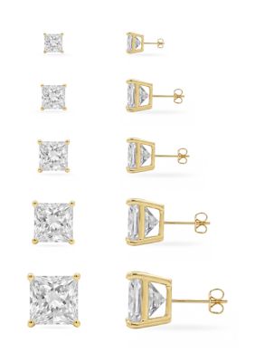 Belk Silverworks Fine Silver Plated Cubic Zirconia Princess Cut Stud Earring Set, Gold