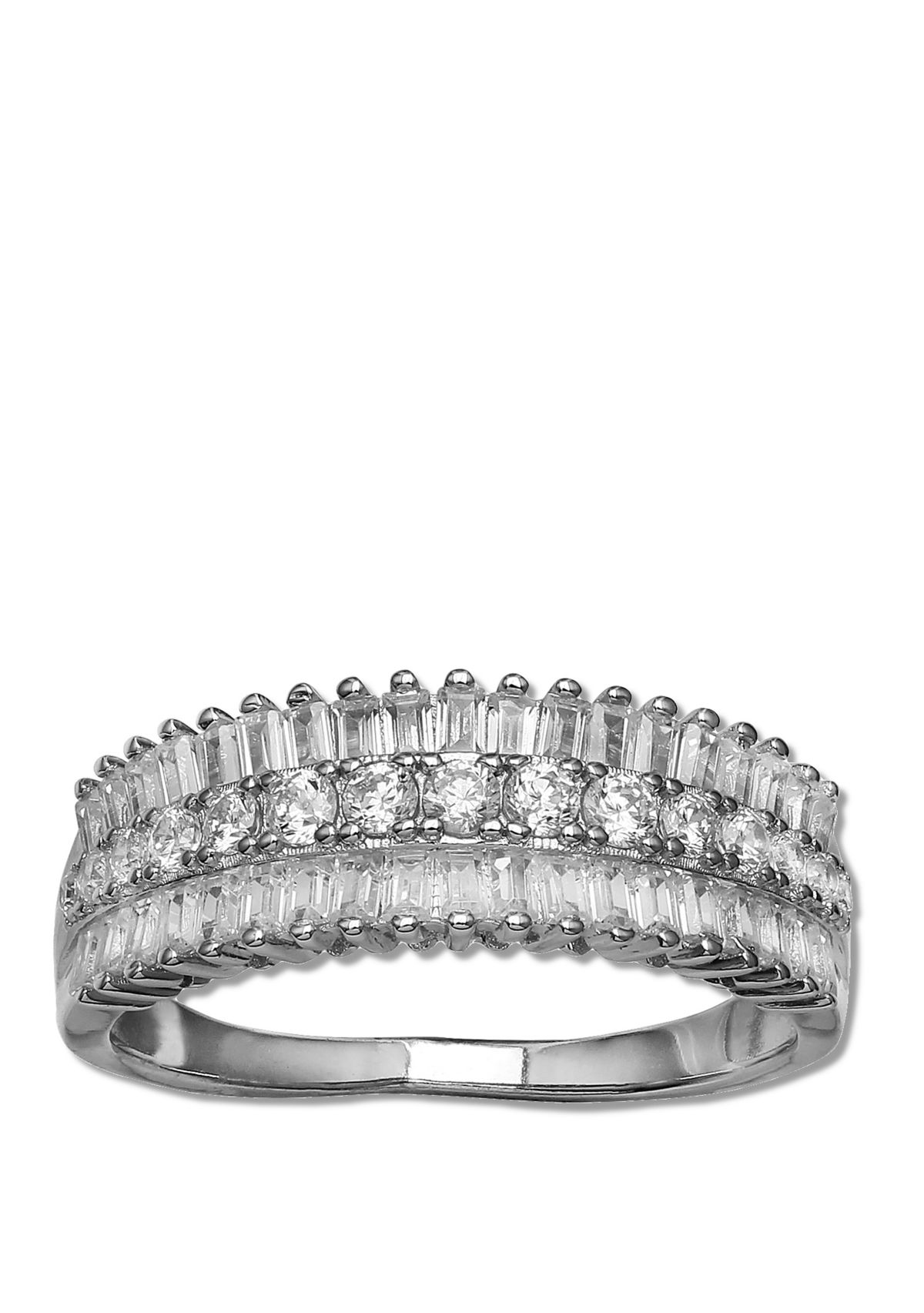 Triple Row Baguette Graduated Round Cubic Zirconia Band