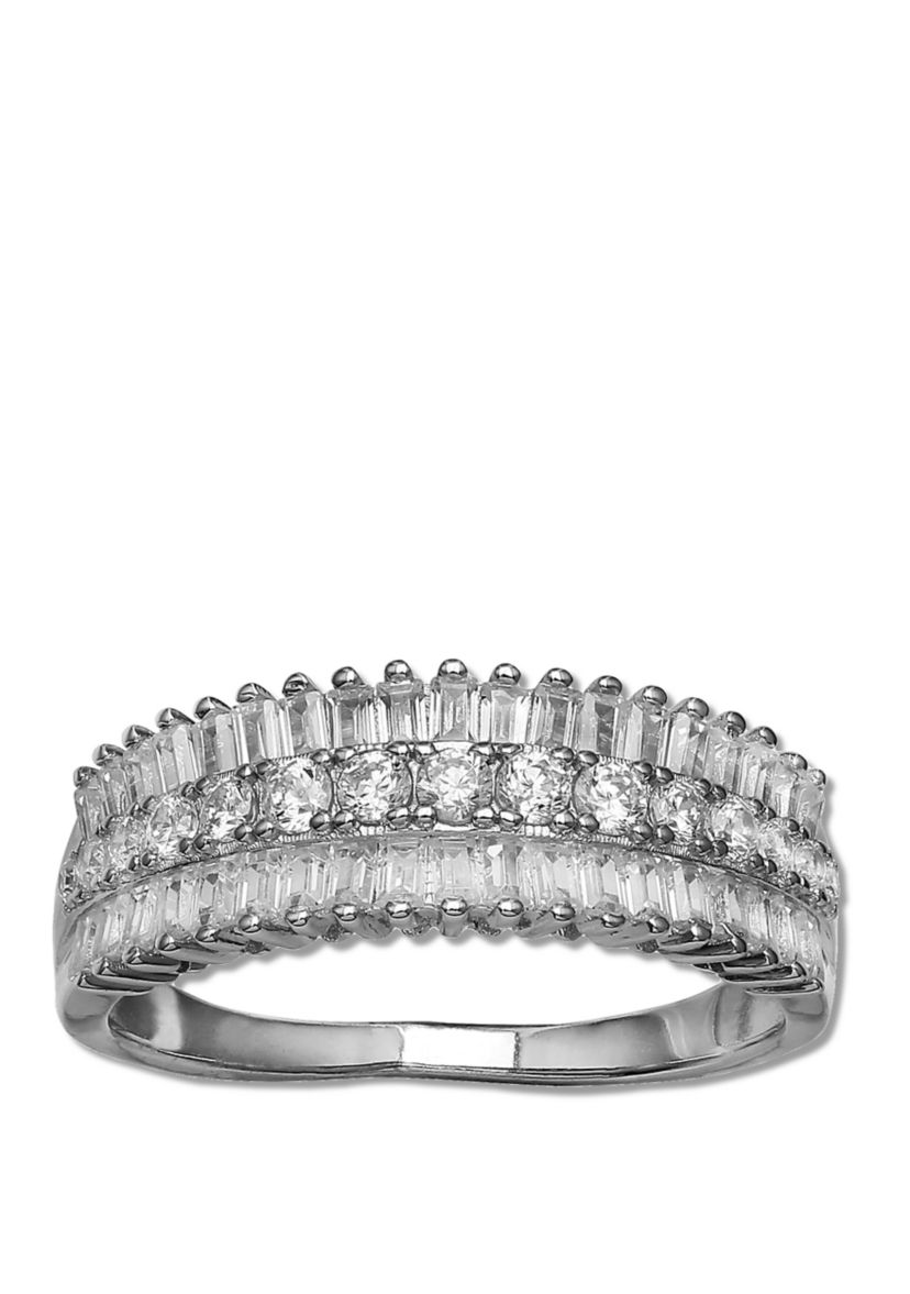 Triple Row Baguette Graduated Round Cubic Zirconia Band