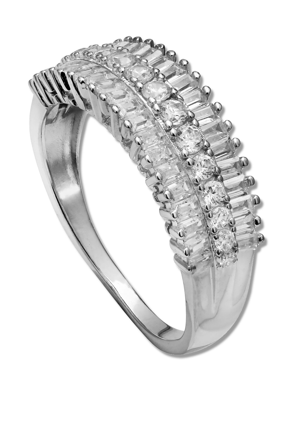 Triple Row Baguette Graduated Round Cubic Zirconia Band