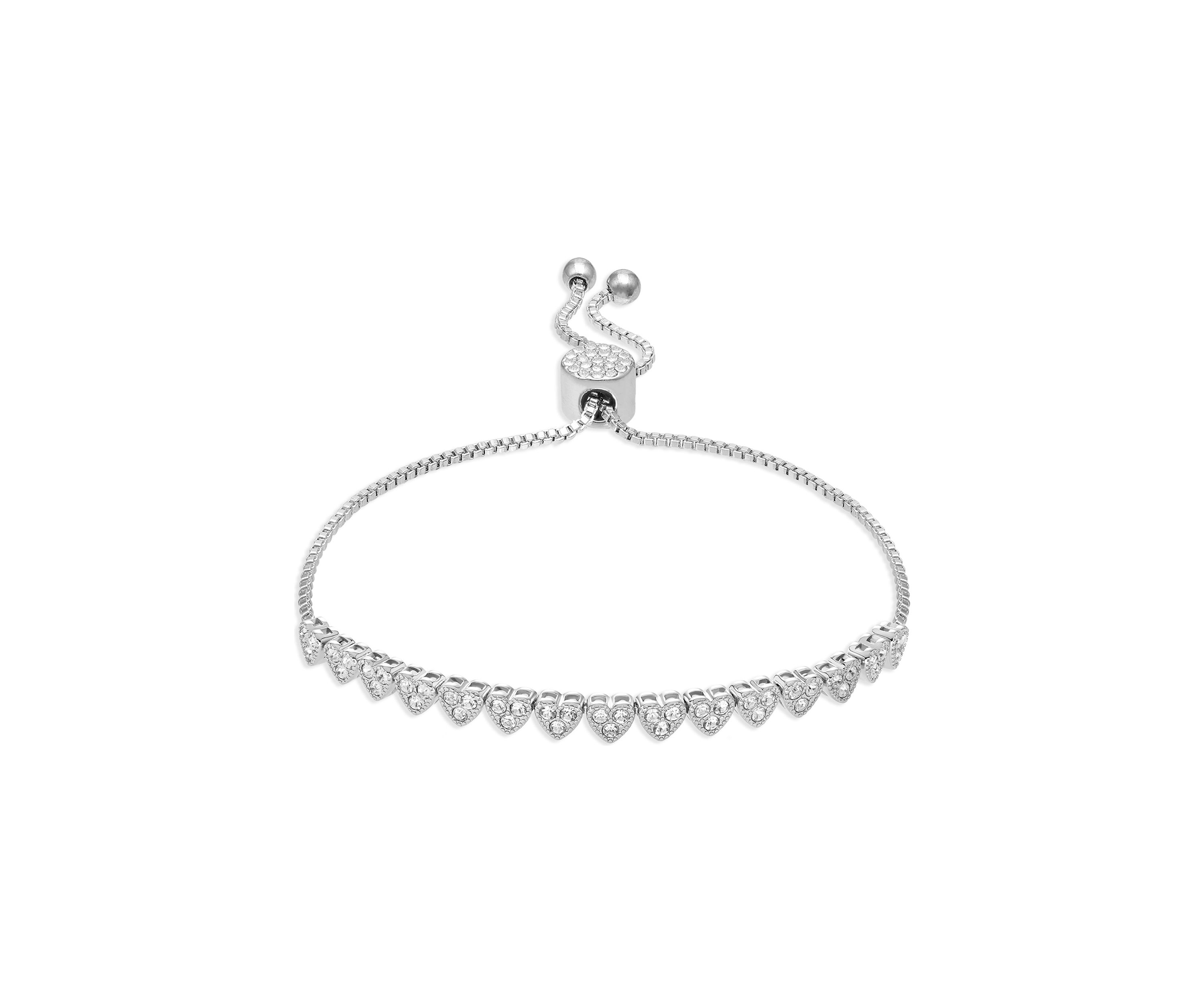 Clear Crystal Pavé Hearts Adjustable Bracelet
