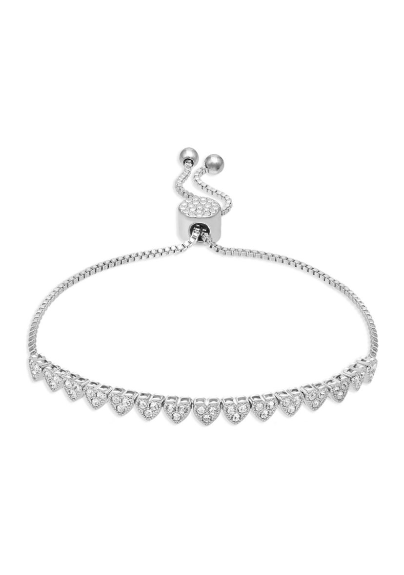 Clear Crystal Pavé Hearts Adjustable Bracelet