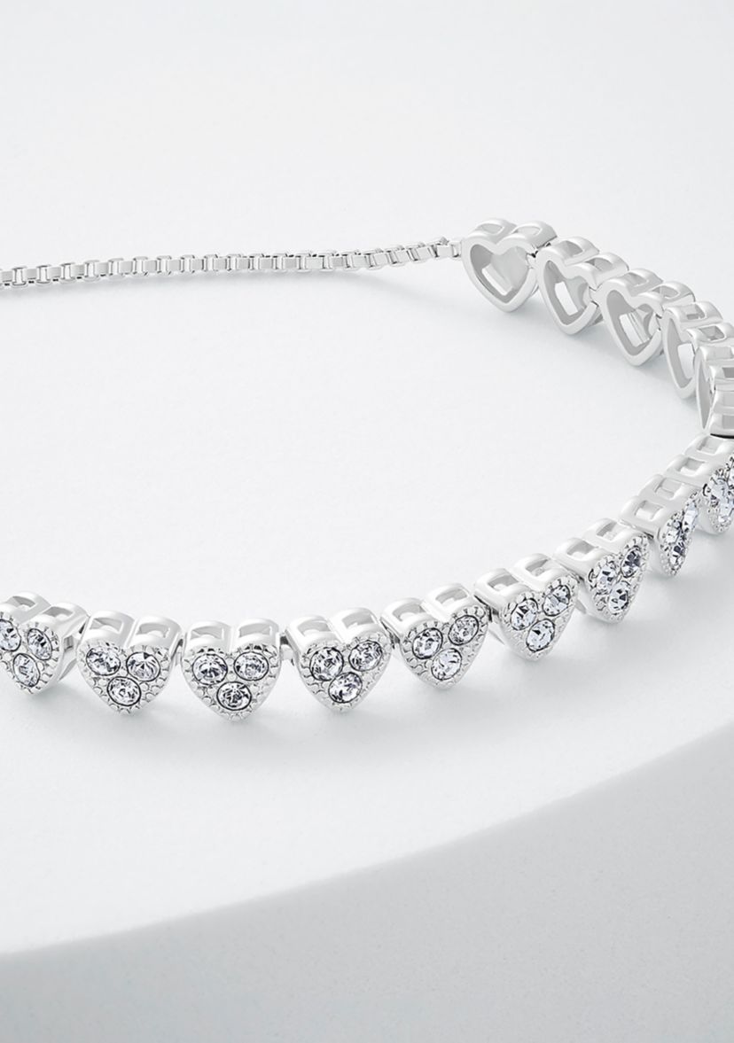 Clear Crystal Pavé Hearts Adjustable Bracelet