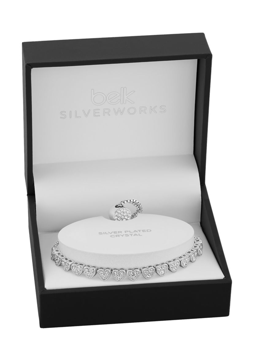 Clear Crystal Pavé Hearts Adjustable Bracelet