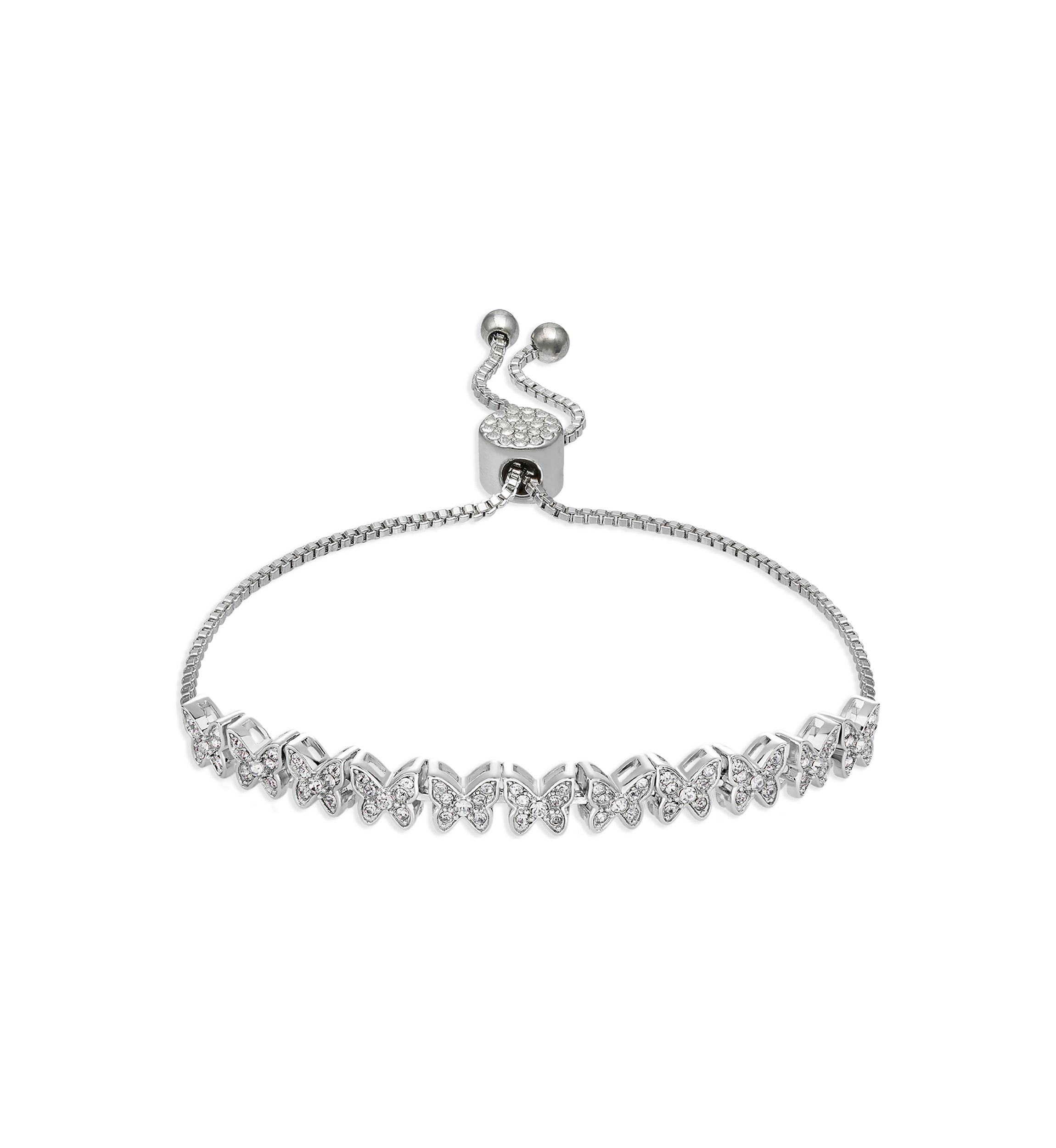 Clear Crystal Pavé Butterflies Adjustable Bracelet