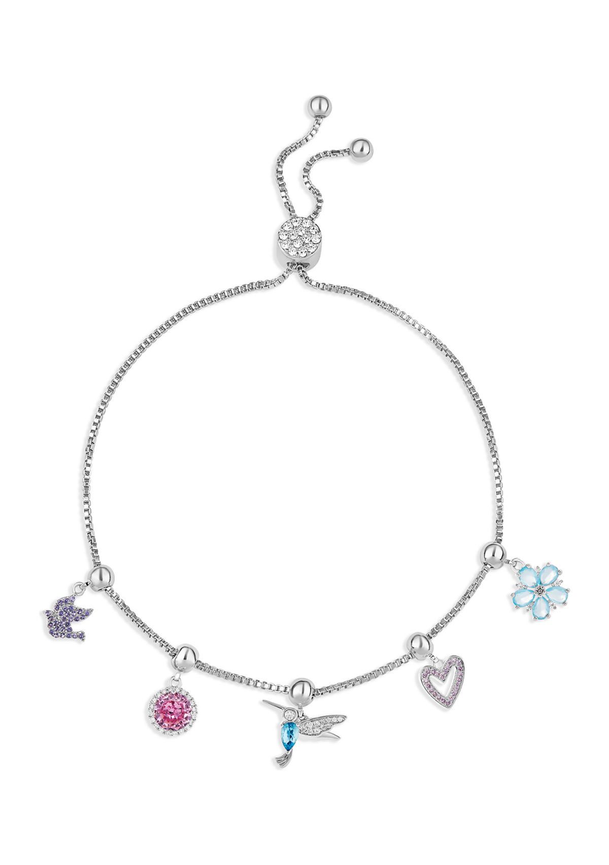 Silver Plated Multi Color Sliding Charms Adjustable Bracelet