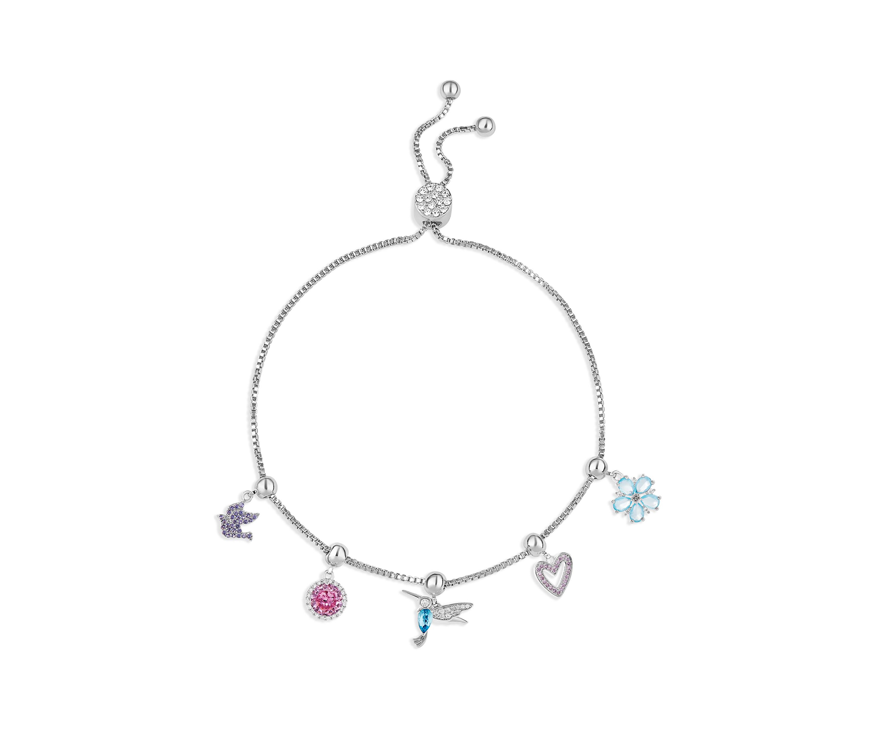 Silver Plated Multi Color Sliding Charms Adjustable Bracelet