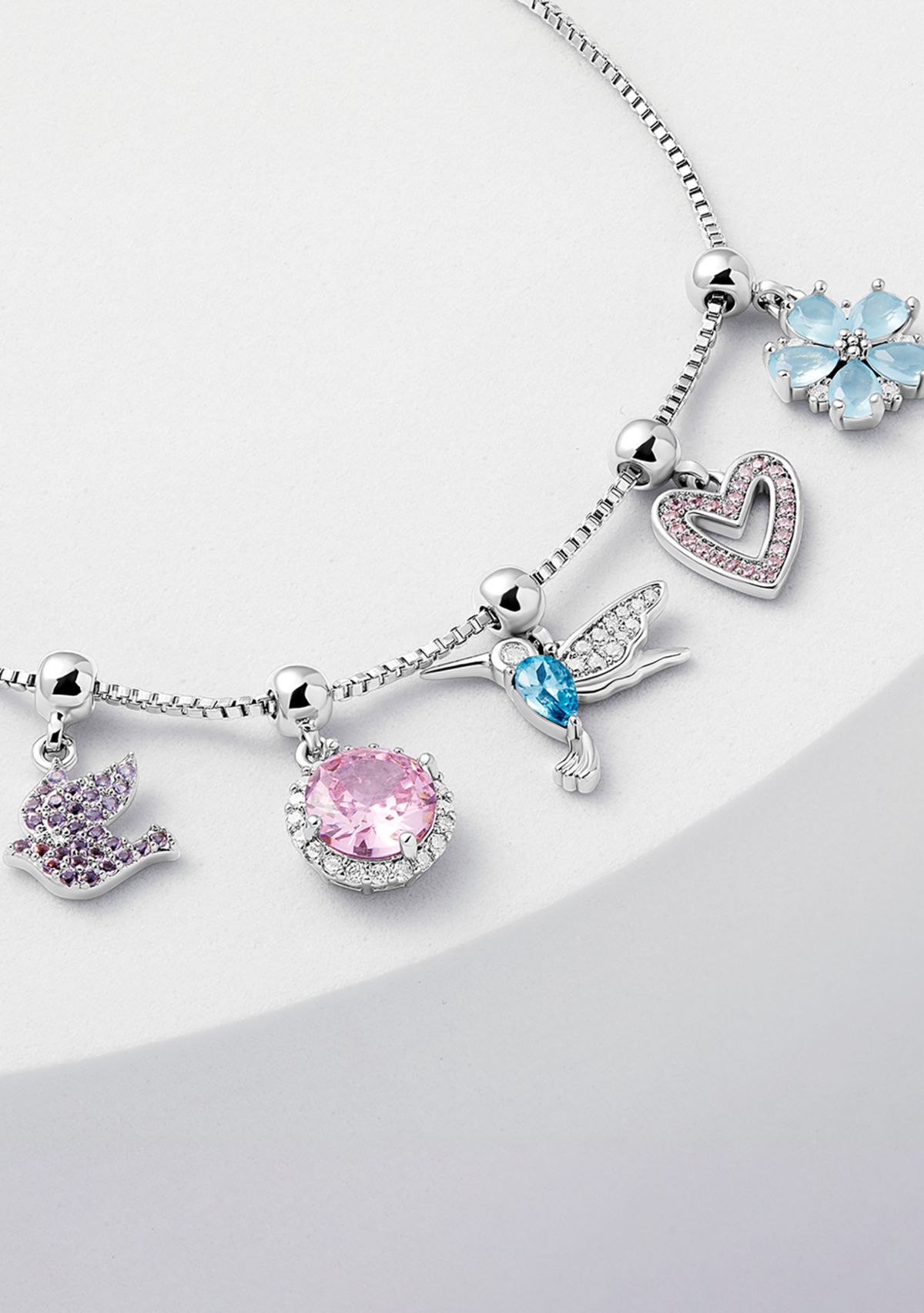 Silver Plated Multi Color Sliding Charms Adjustable Bracelet