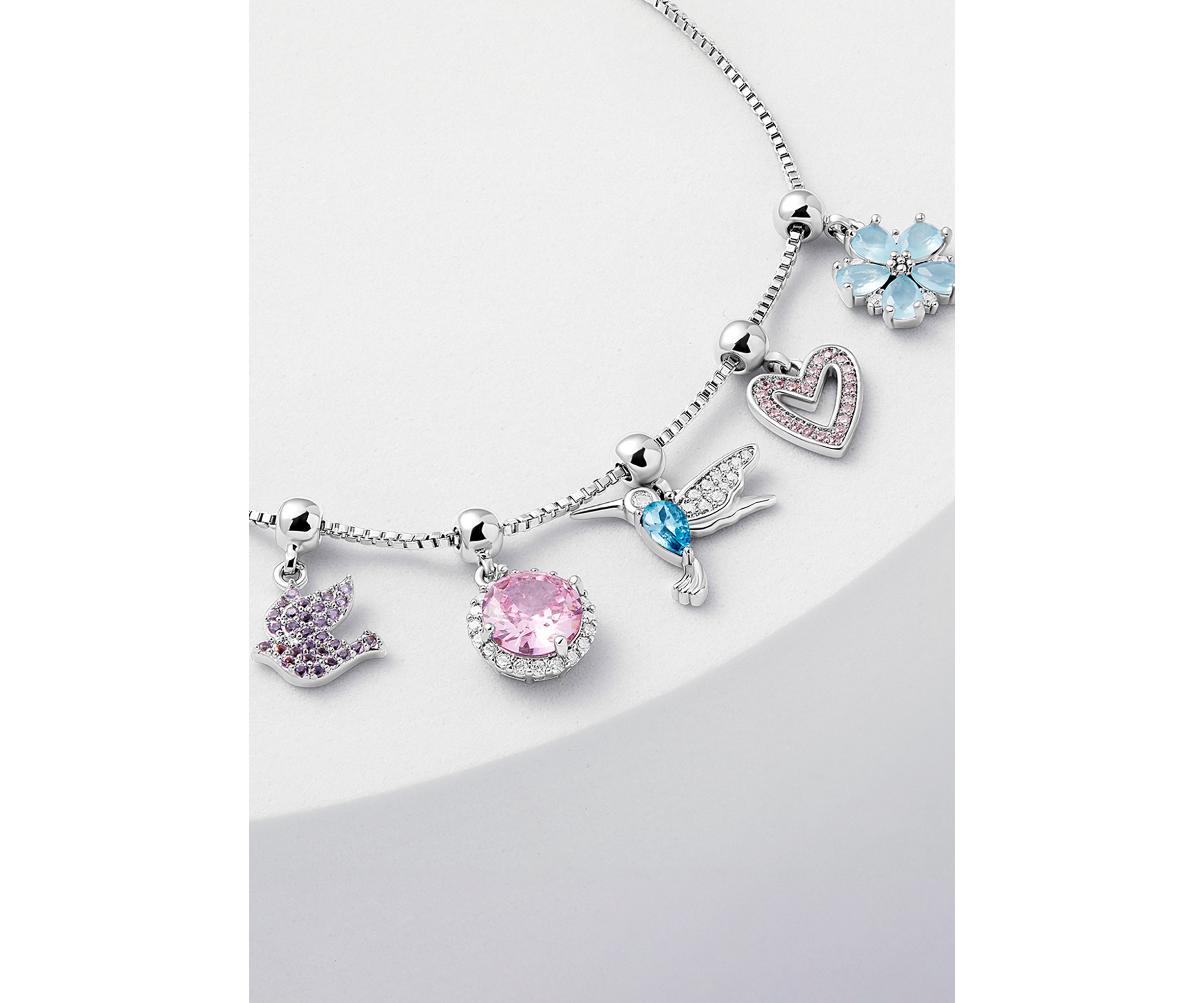 Silver Plated Multi Color Sliding Charms Adjustable Bracelet