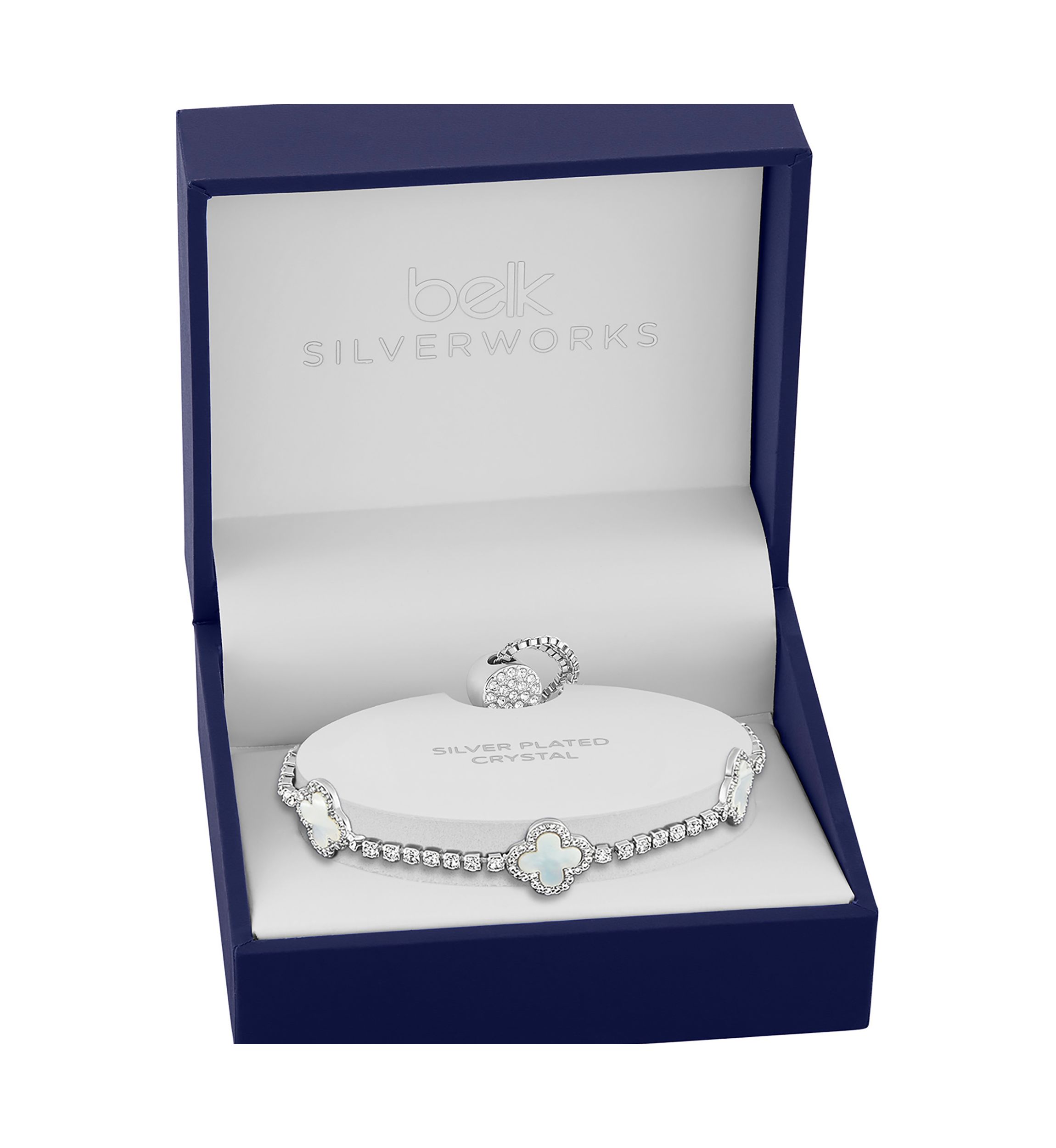 Silver Plated Cubic Zirconia & Mother of Pearl Triple Clover Adjustable Bracelet