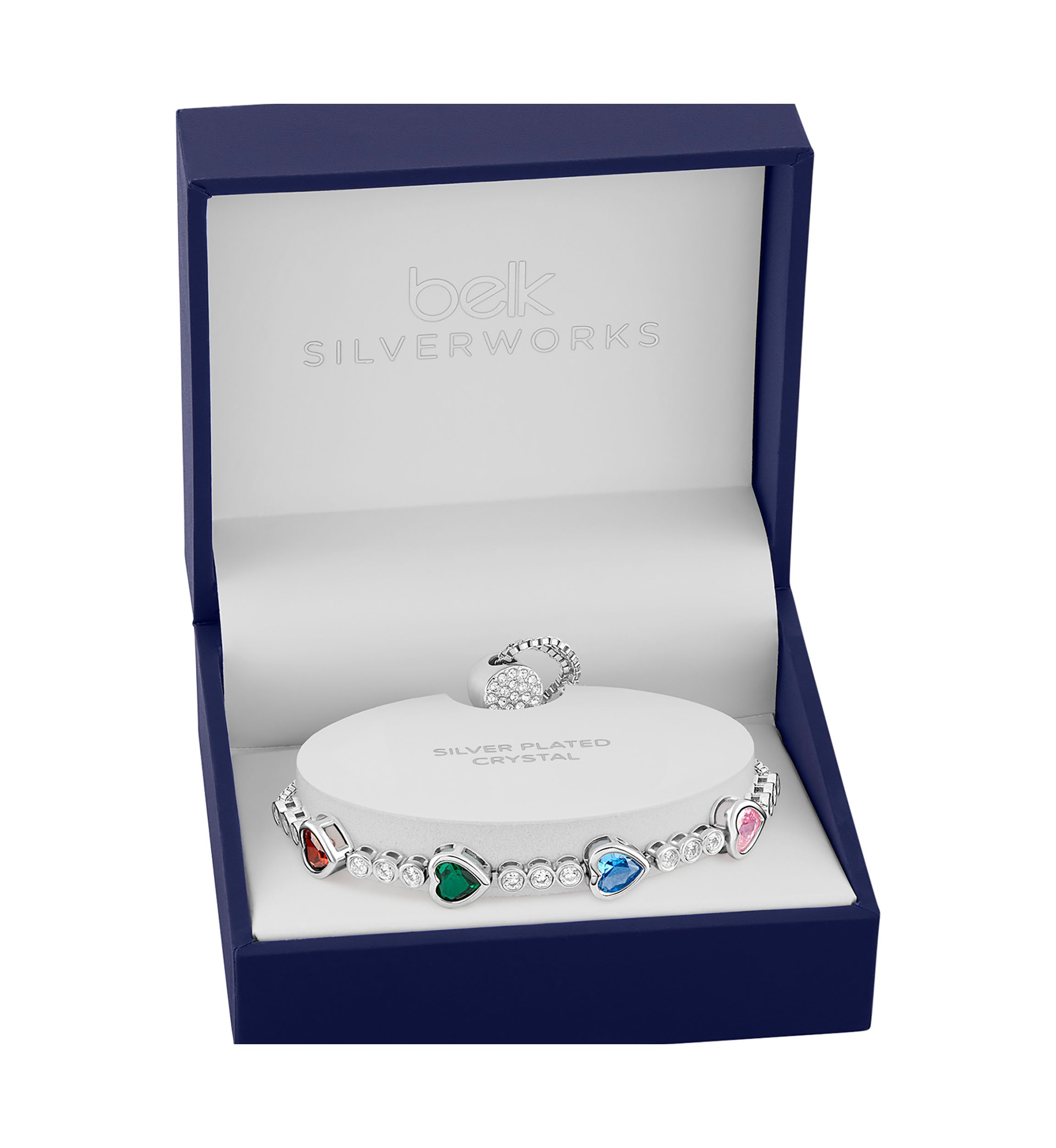 Silver Plated Multi Color Cubic Zirconia Hearts Adjustable Bracelet