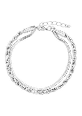 Belk Silverworks Fine Plated Rope Chain Herringbone Double Layer Bracelet