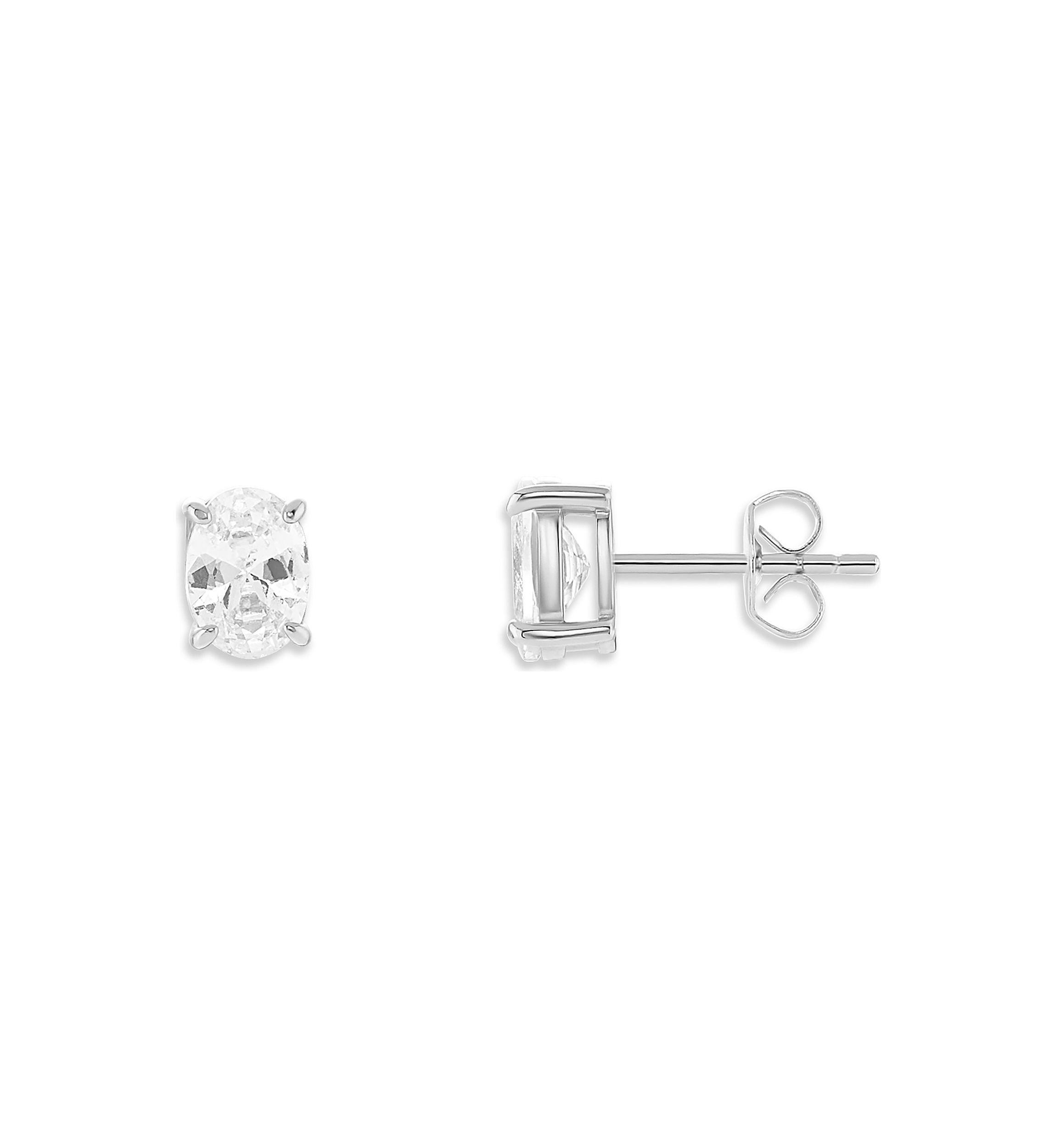 Sterling Silver Cubic Zirconia Oval Stud Earrings