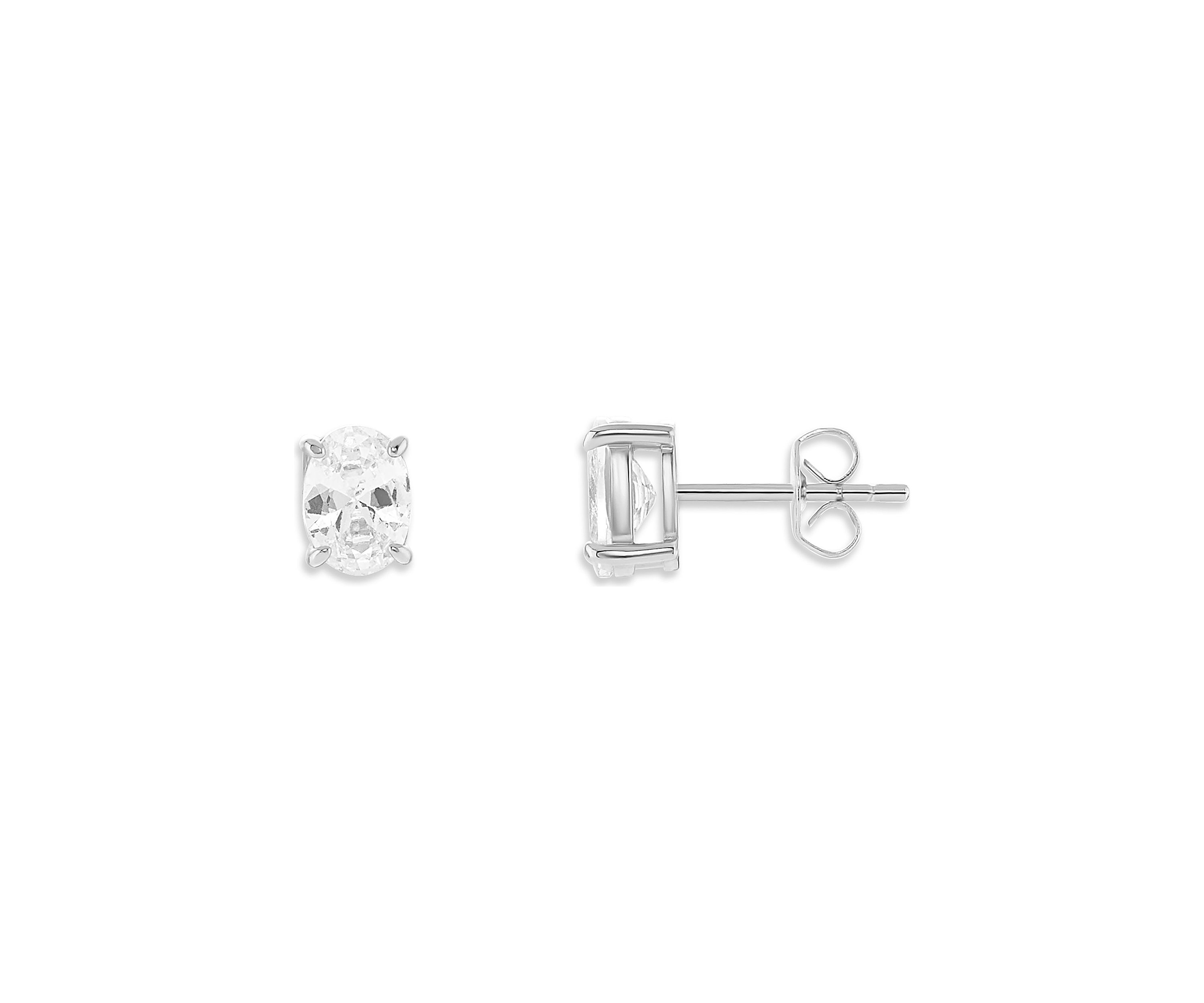 Sterling Silver Cubic Zirconia Oval Stud Earrings
