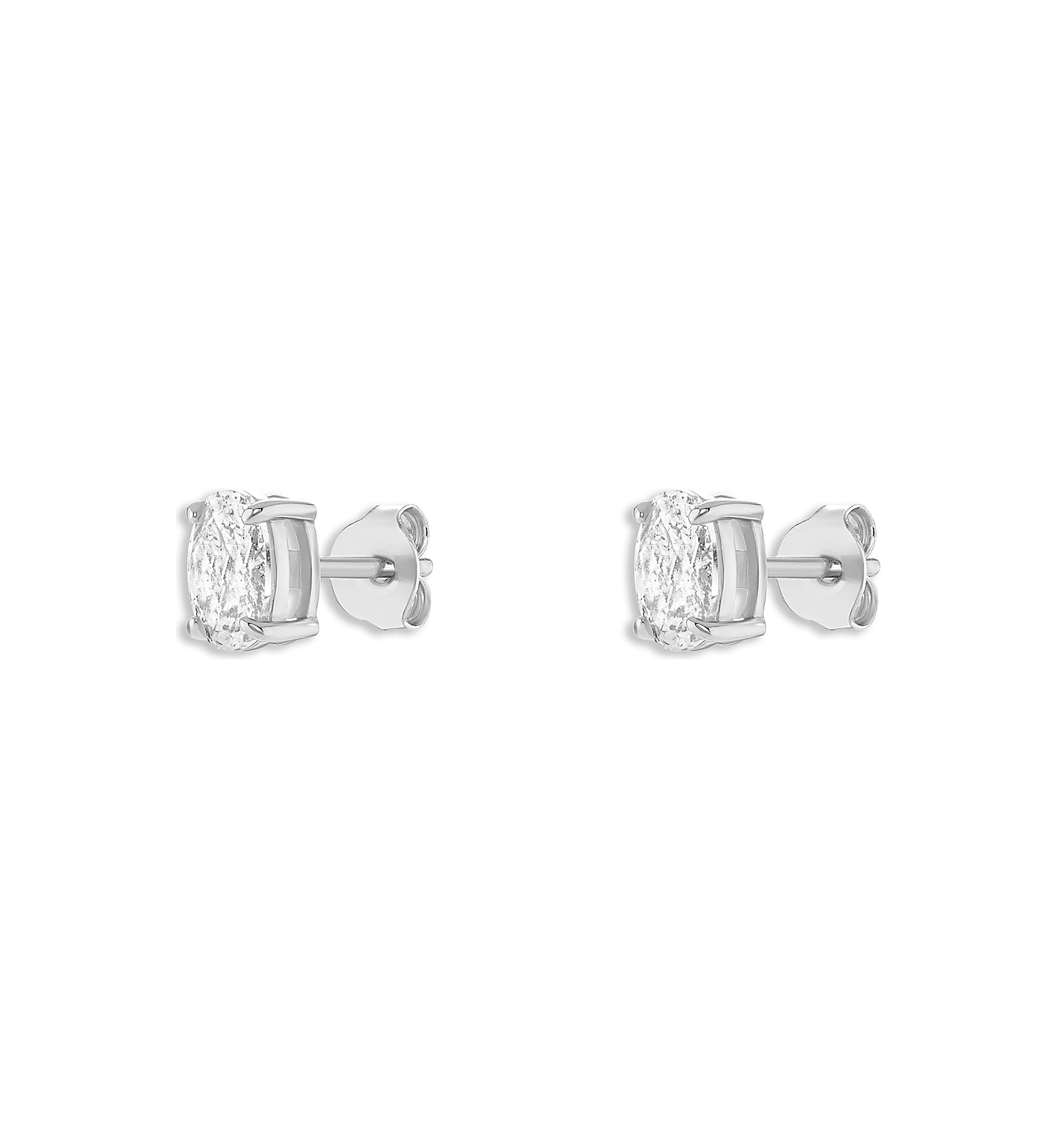 Sterling Silver Cubic Zirconia Oval Stud Earrings