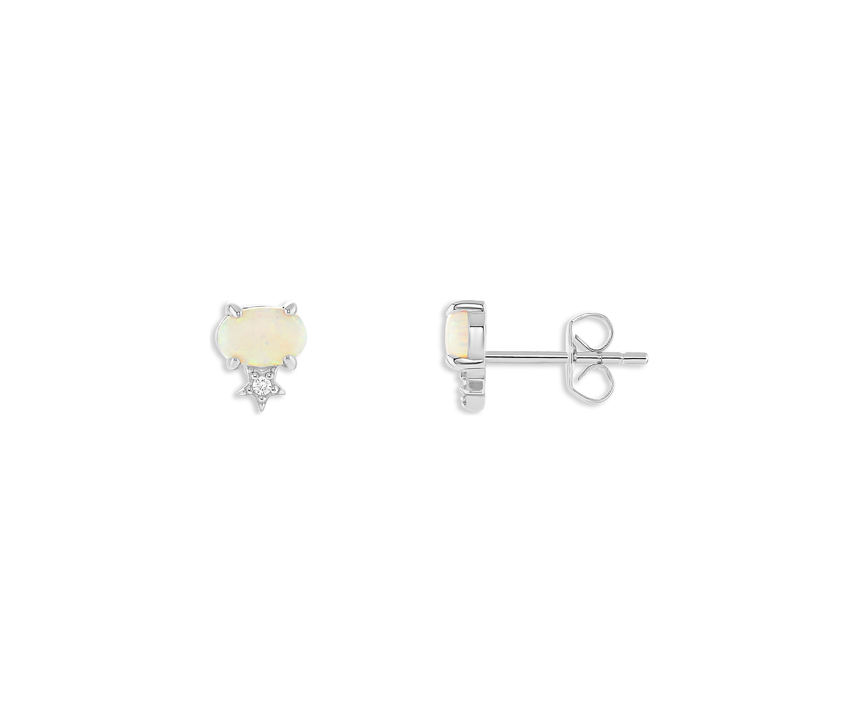 Sterling Silver Oval Opal Cubic Zirconia Stud Earrings