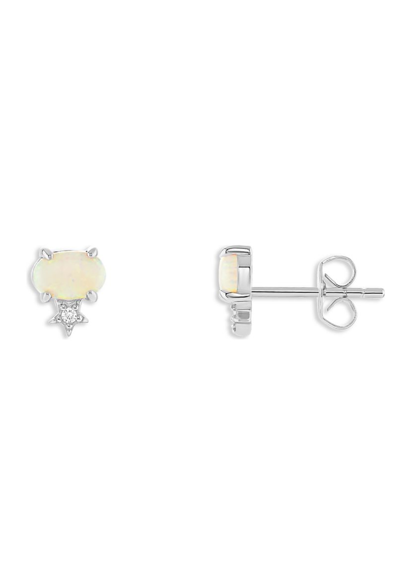 Sterling Silver Oval Opal Cubic Zirconia Stud Earrings