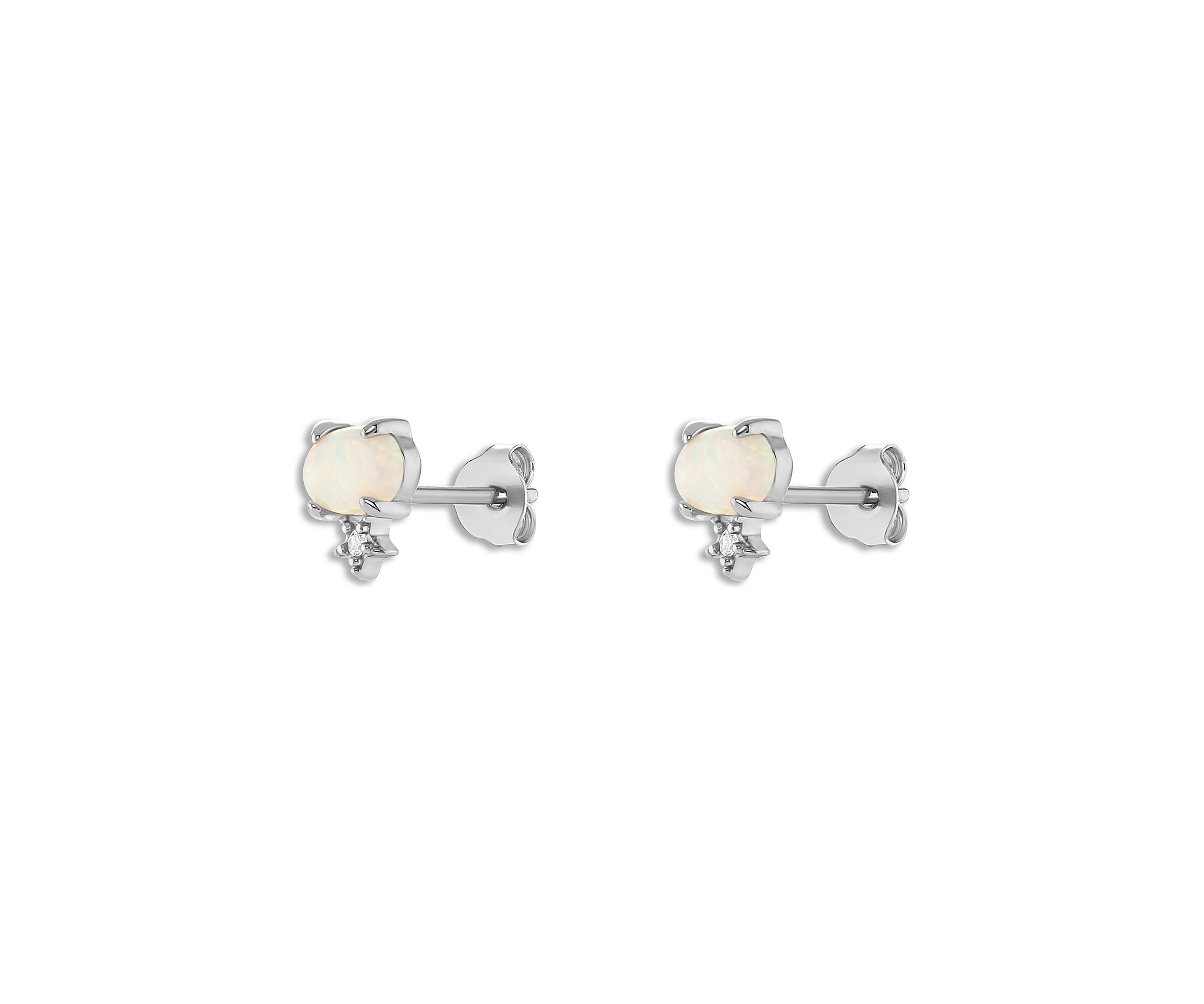 Sterling Silver Oval Opal Cubic Zirconia Stud Earrings