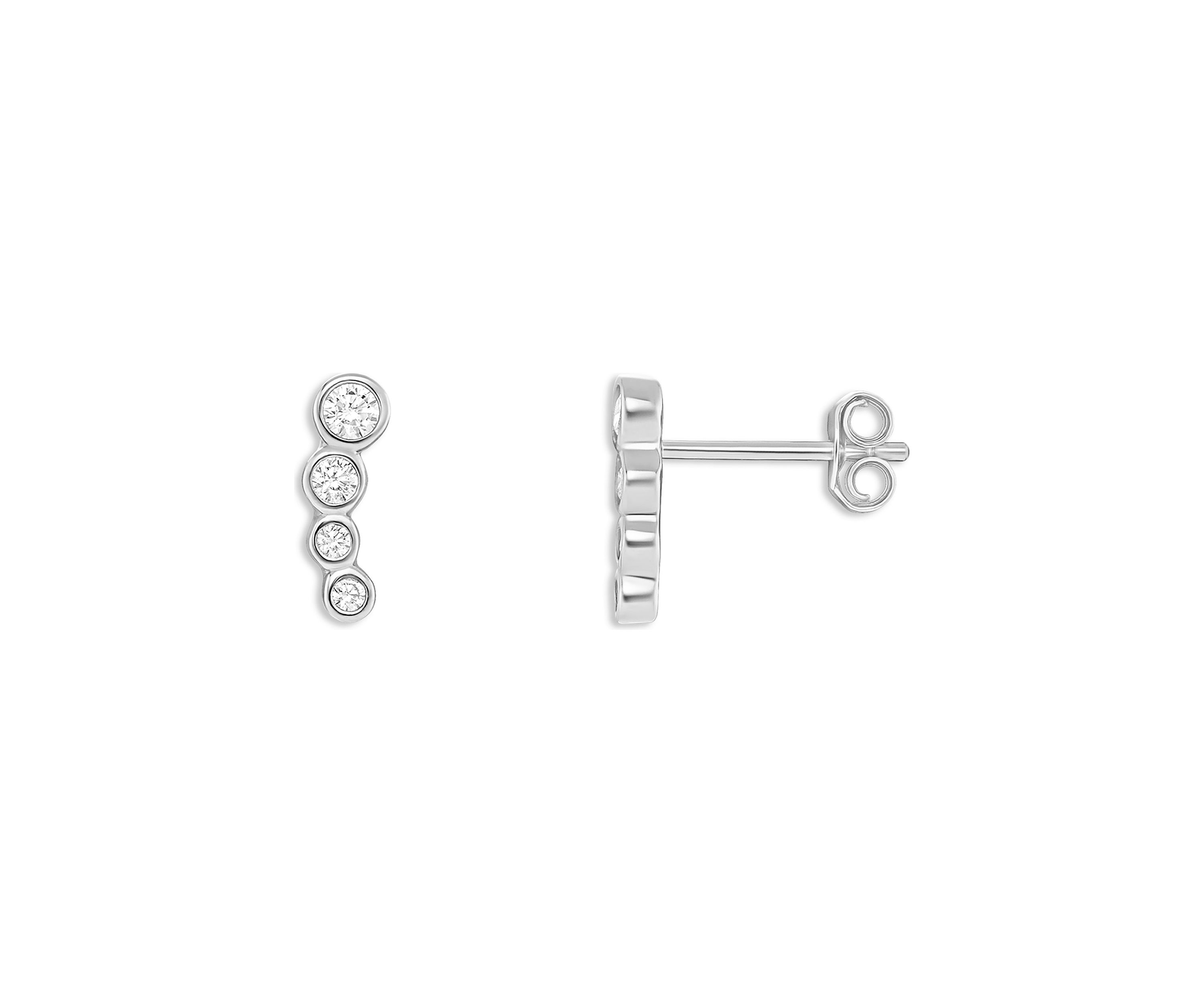 Sterling Silver Cubic Zirconia Bezel Graduated Crawler Stud Earrings