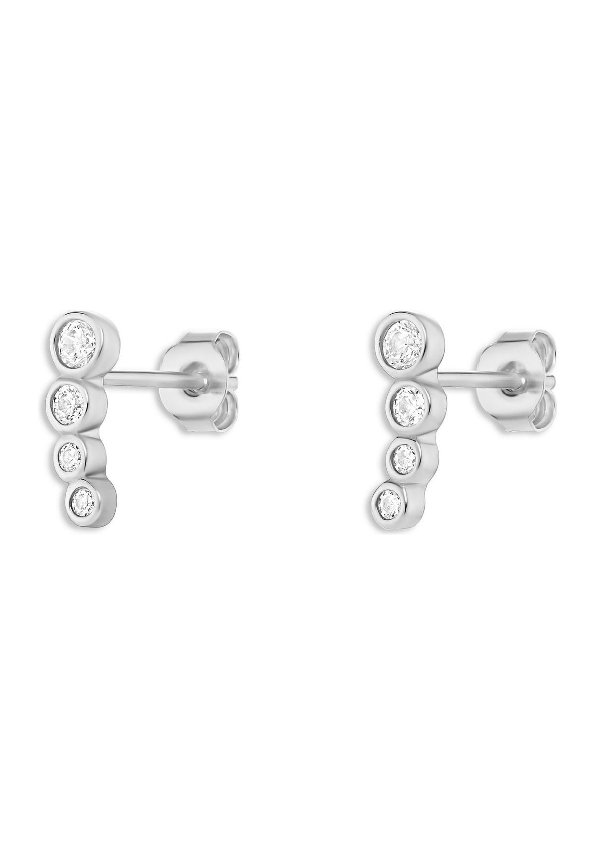 Sterling Silver Cubic Zirconia Bezel Graduated Crawler Stud Earrings