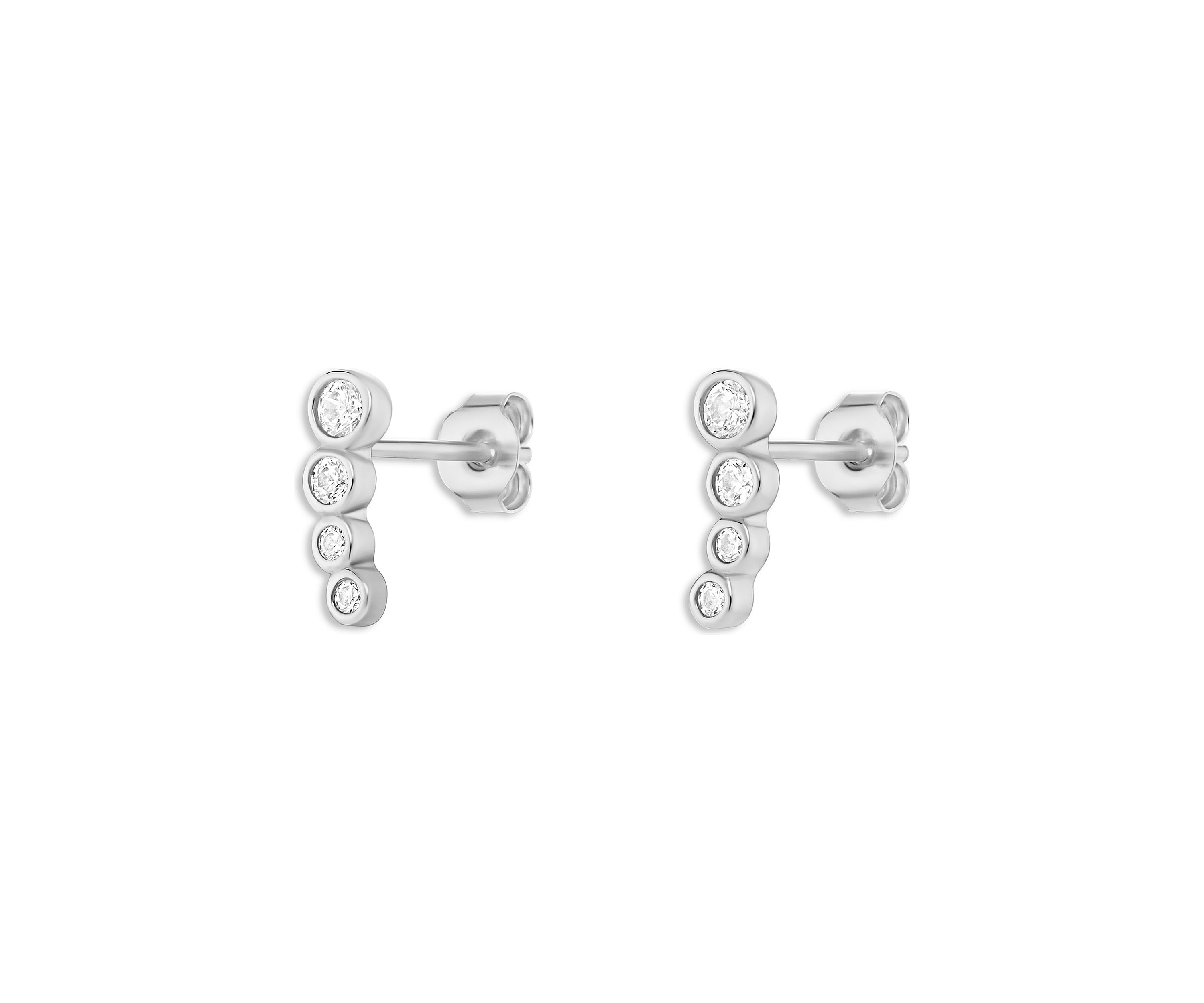 Sterling Silver Cubic Zirconia Bezel Graduated Crawler Stud Earrings